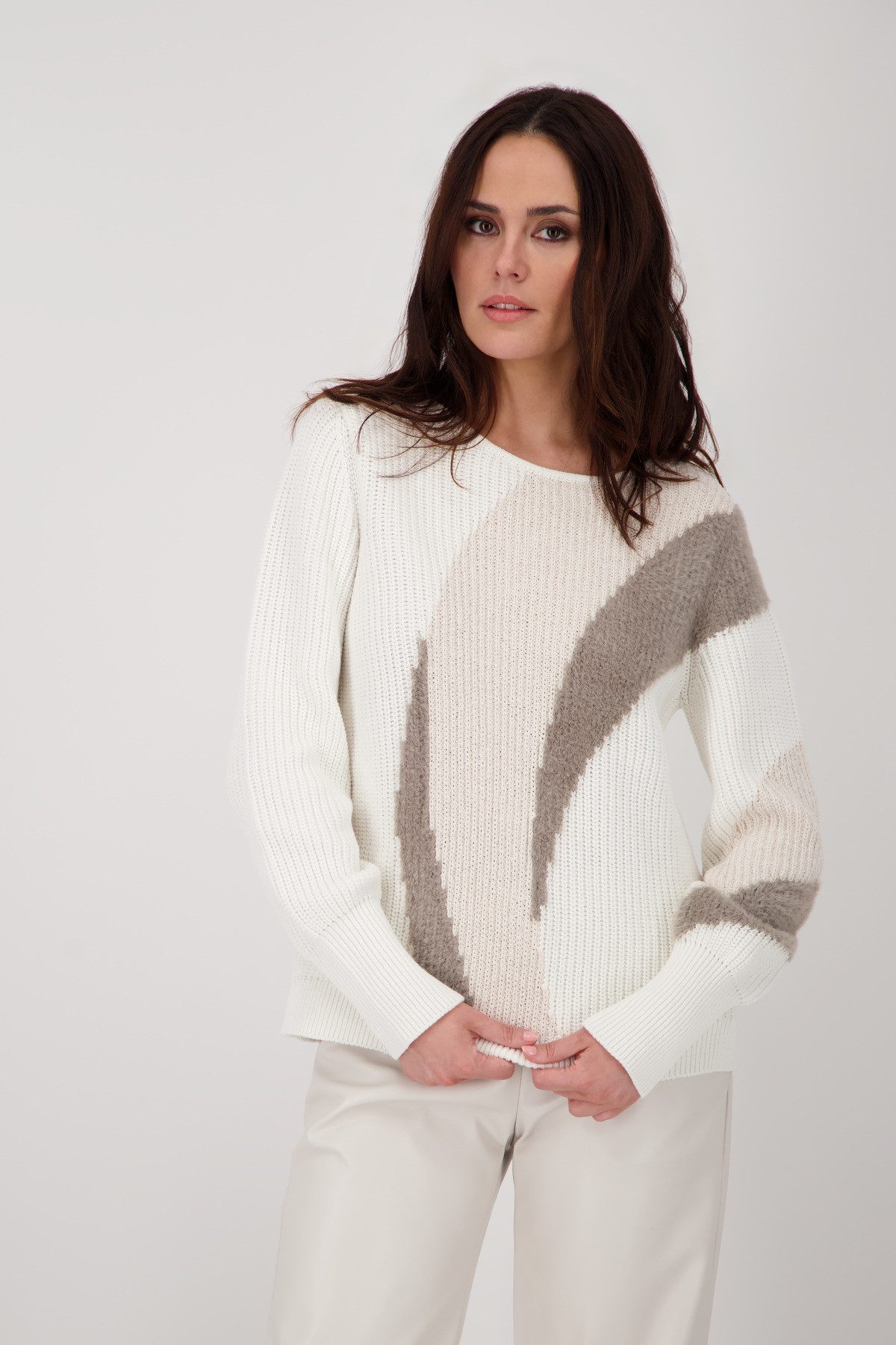 Monari Strickpullover Pullover Intarsie Mit Rundhalsausschnitt günstig online kaufen