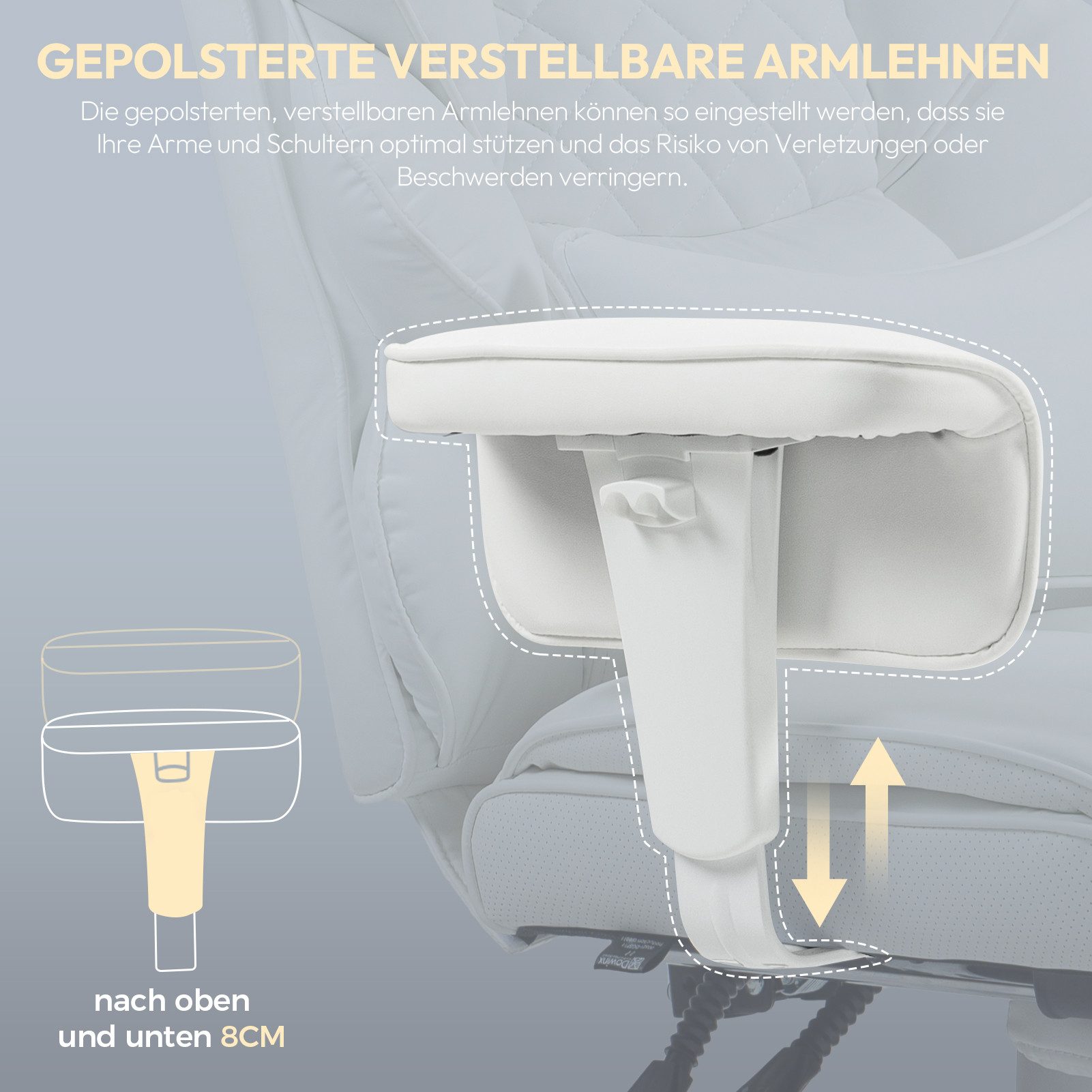 Dowinx Gaming-Stuhl Bürostuhl Ergonomisch mit Taschenfeder-Kissen (Packung), Chefsessel mit weiche Rückenlehne und verstellbare Lendenkissen