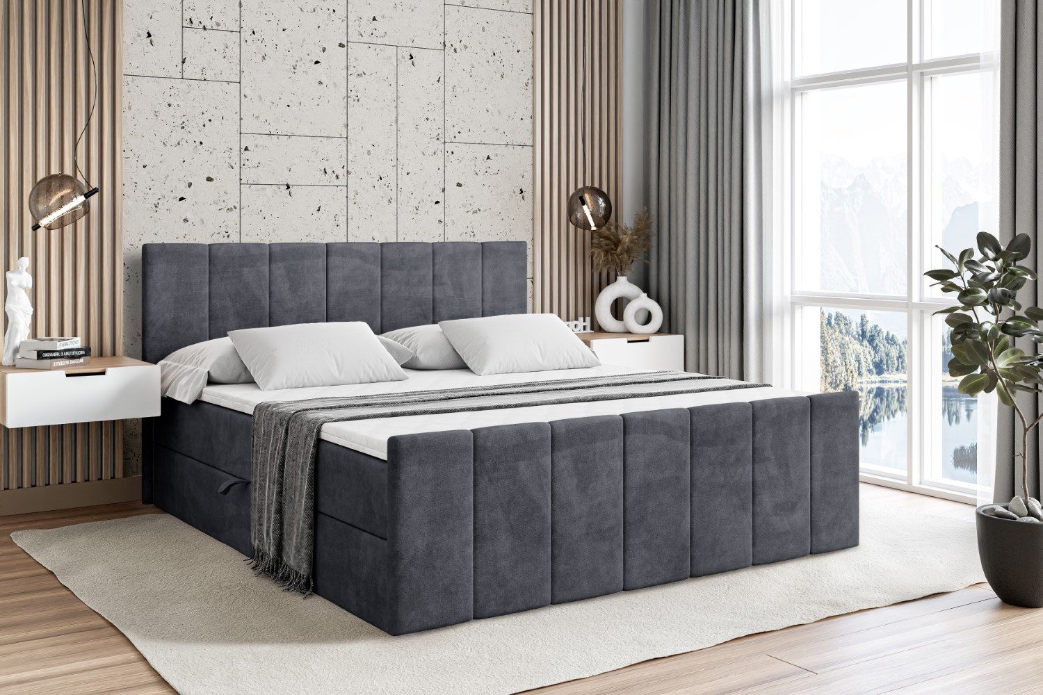 ALTDECOR Boxbett MOETI-Z (Multipocket-Matratze H4, H3 Matratze Bonellfederung, Topper, Kopfteil), Doppelbett mit Fußteil