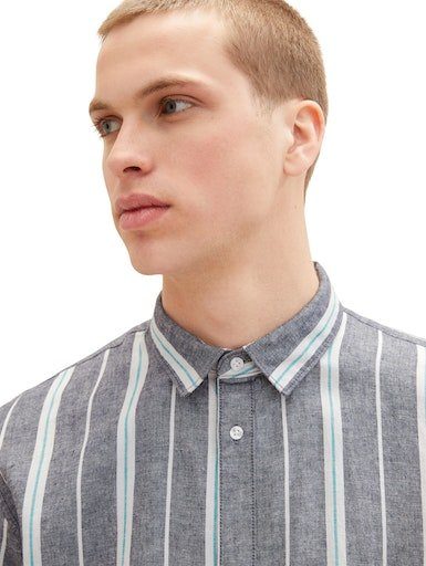 TOM TAILOR Denim Streifenhemd mit Ärmeln kurzen grau-weiß