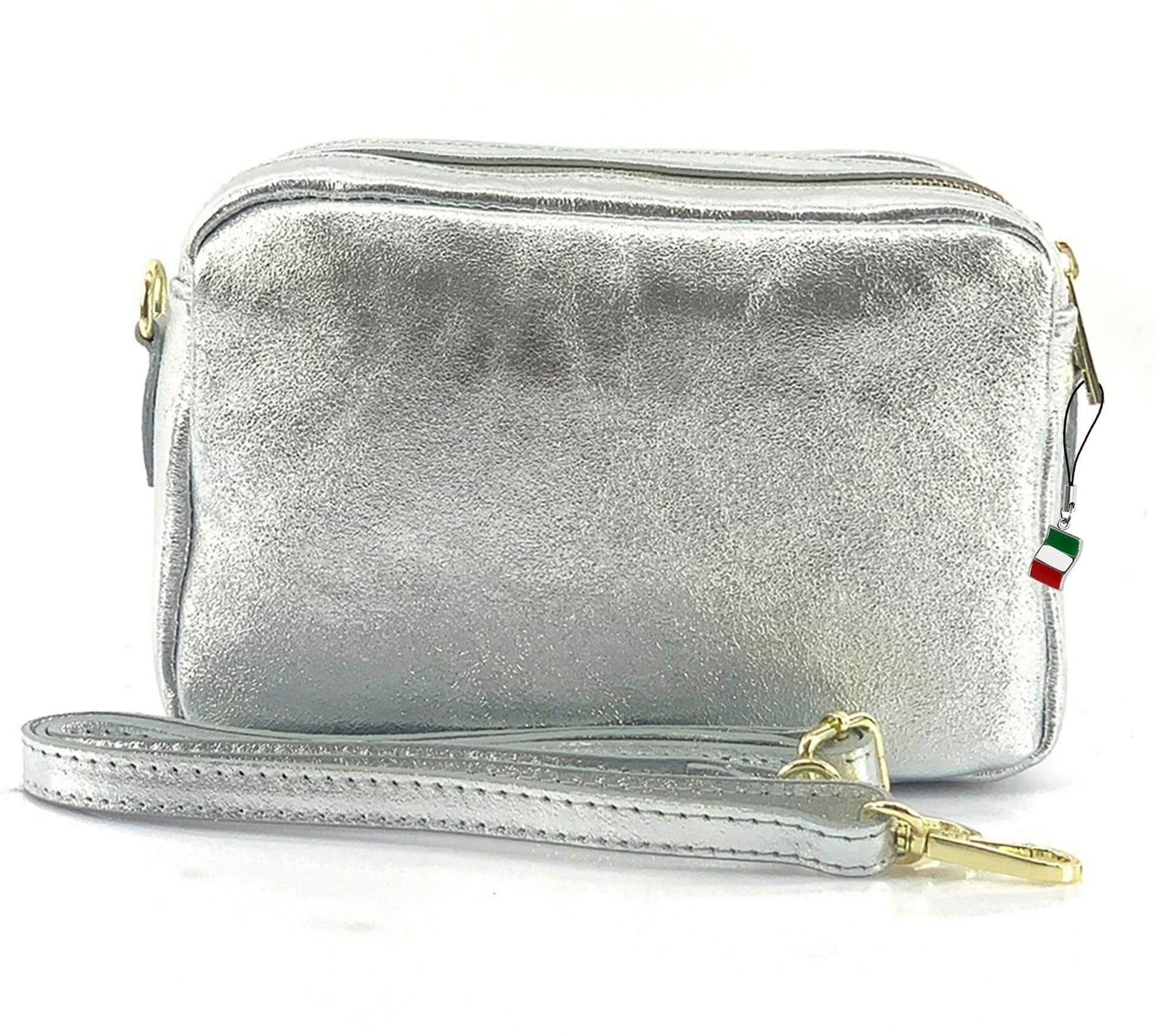 FLORENCE Umhängetasche Florence Umhängetasche Damen Tasche (Umhängetasche, Umhängetasche), Damen Umhängetasche Leder, silber, Größe ca. 22cm