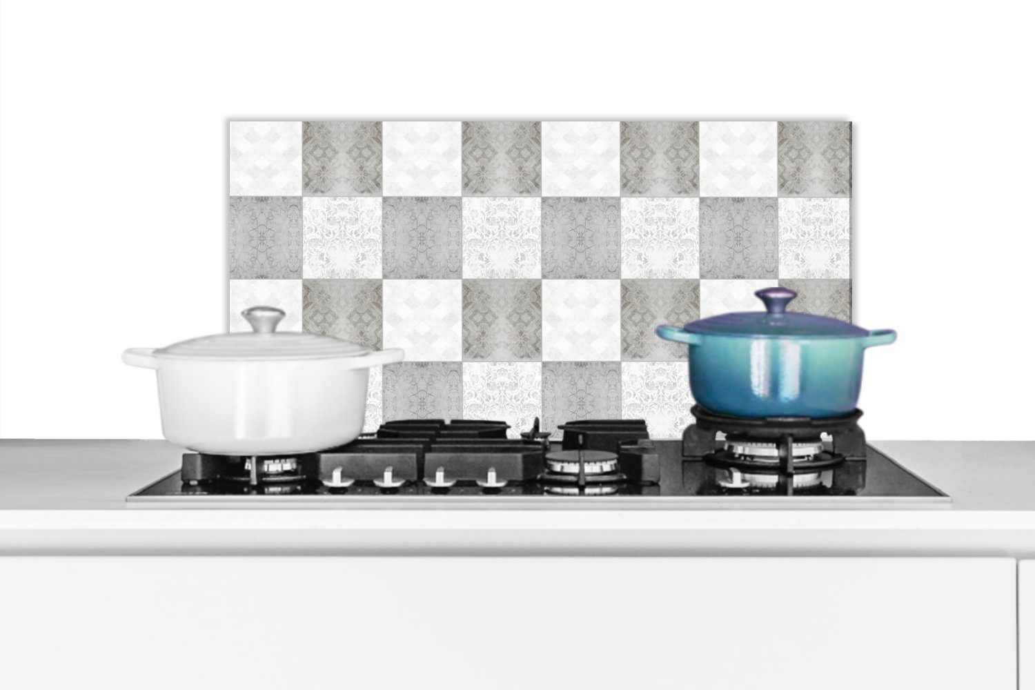 MuchoWow Küchenrückwand Vintage - Kacheln - Grau - Weiß, (1-tlg), 60x30 cm, Wandschutz, gegen Fett und Schmutzflecken für Küchen