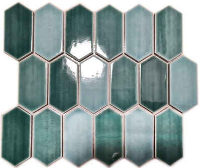 Mosani Mosaikfliesen Hexagonale Sechseck Mosaik Fliese Keramik waldgrün glänzend