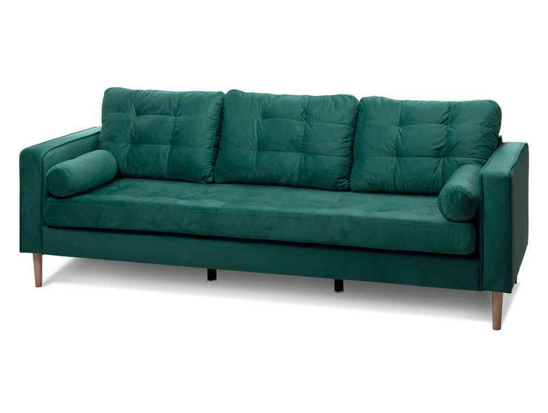 Moebel-Eins Sofa, GLAMMI 3-Sitzer Sofa mit Samtbezug, Füße Buche massiv