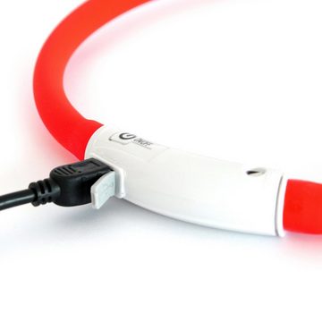 PRECORN Hundehalsbandleuchte LED Silikon Leuchthalsband Sicherheits Hunde-Halsband Set USB Rot/Blau