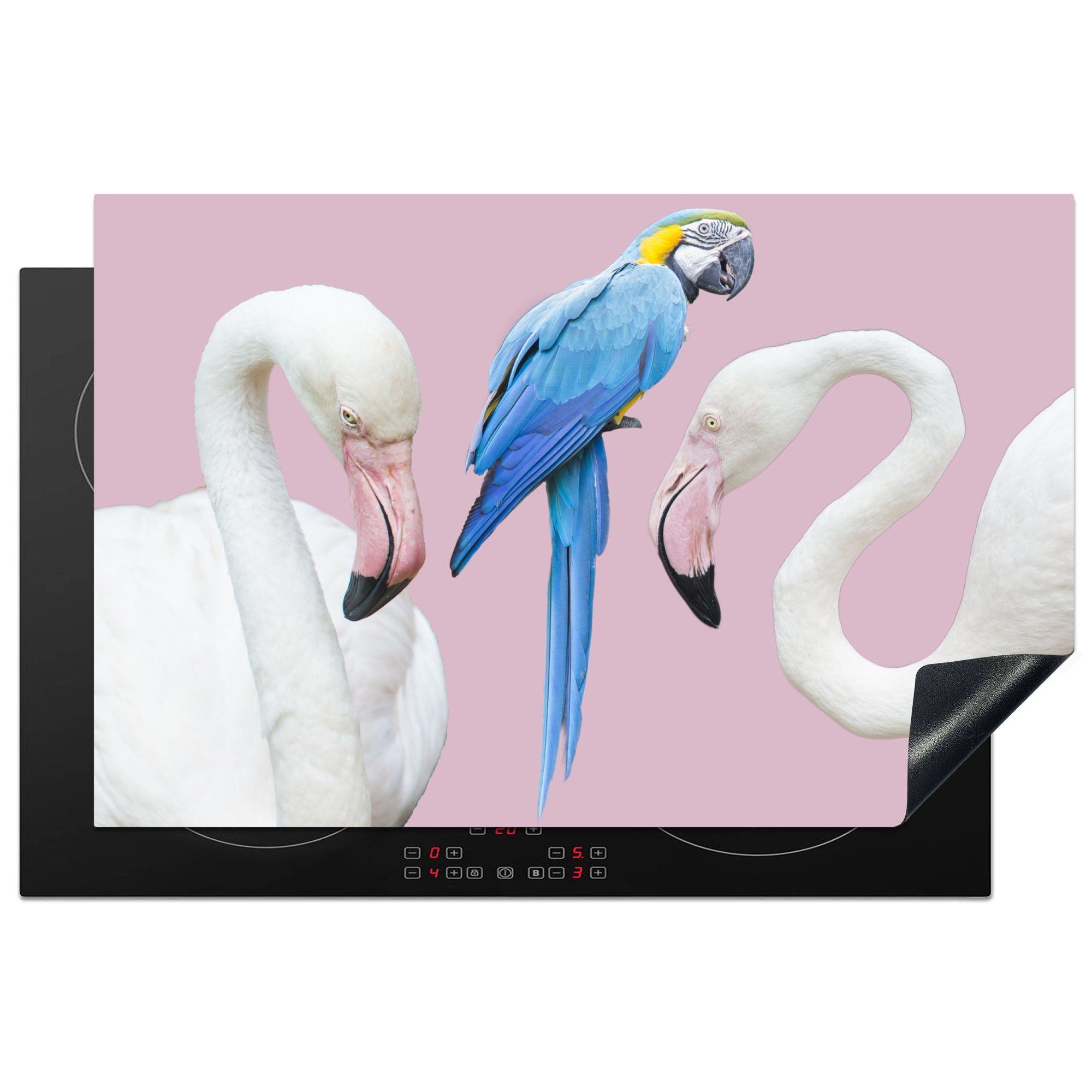 MuchoWow Herdblende-/Abdeckplatte Tiere - Flamingo - Papagei - Abstrakt, Vinyl, (1 tlg), 81x52 cm, Induktionskochfeld Schutz für die küche, Ceranfeldabdeckung