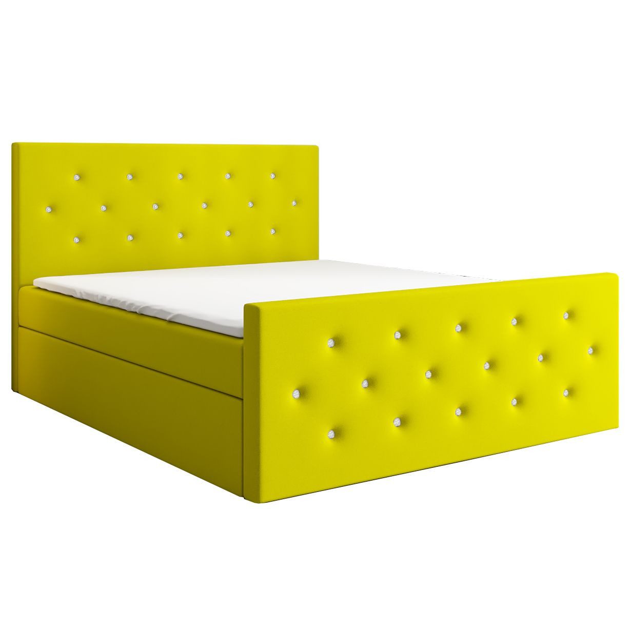 A&J MöbelLand GmbH Boxspringbett REINN mit Kristallknöpfen verziert. (Boxspringbett mit Bettkasten und gepolstertem Kopfteil.Inclusive Topper !, TOP ANGEBOT), Länge 216 cm Höhe 106 cm