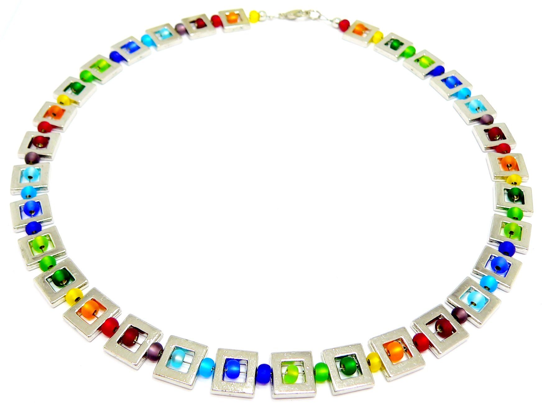 traumschmuck Collier 135s Halskette Metallrahmen Glasperlen Silbereinzug seidenmatt bunt (Geschenk, Muttertag, Weihnachten, Geburtstag, Valentinstag, incl. Schmuckbox), handgefertigt, Made in Germany