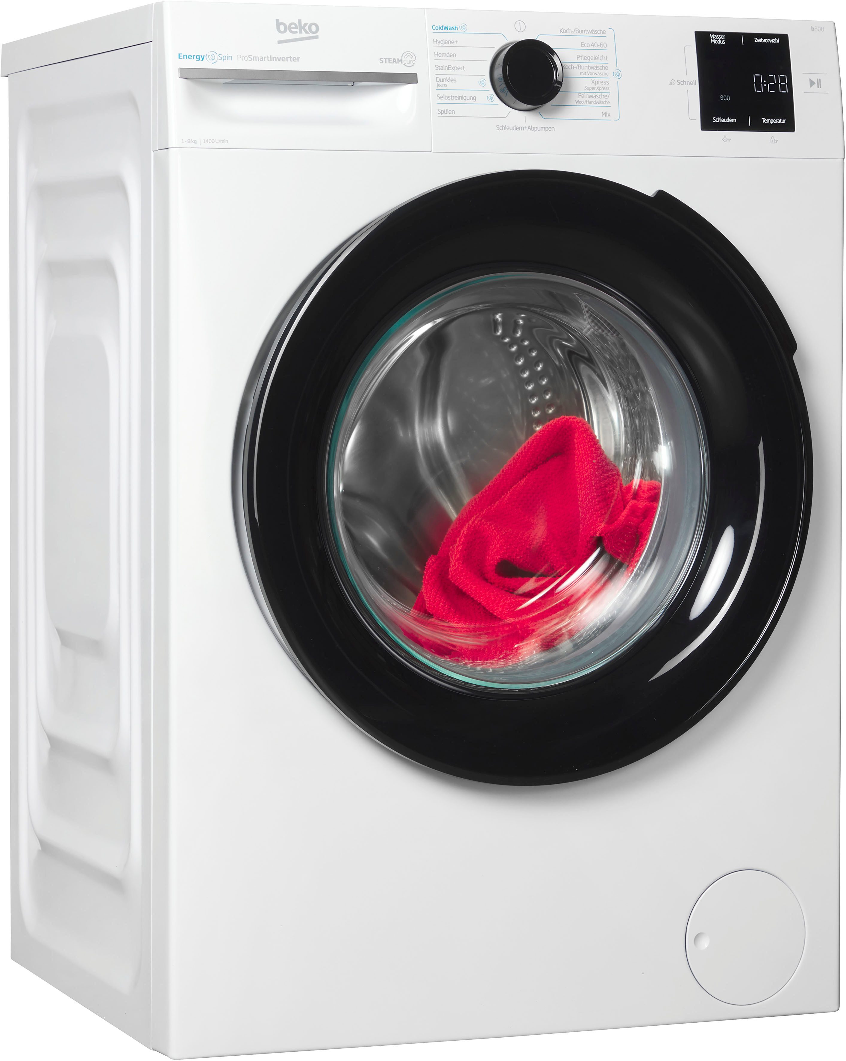 BEKO Waschmaschine BM3WFU3841X, 8 kg, 1400 U/min, Waschen mit EnergySpin: Bis zu 35 % Energie sparen – nicht nur in Eco