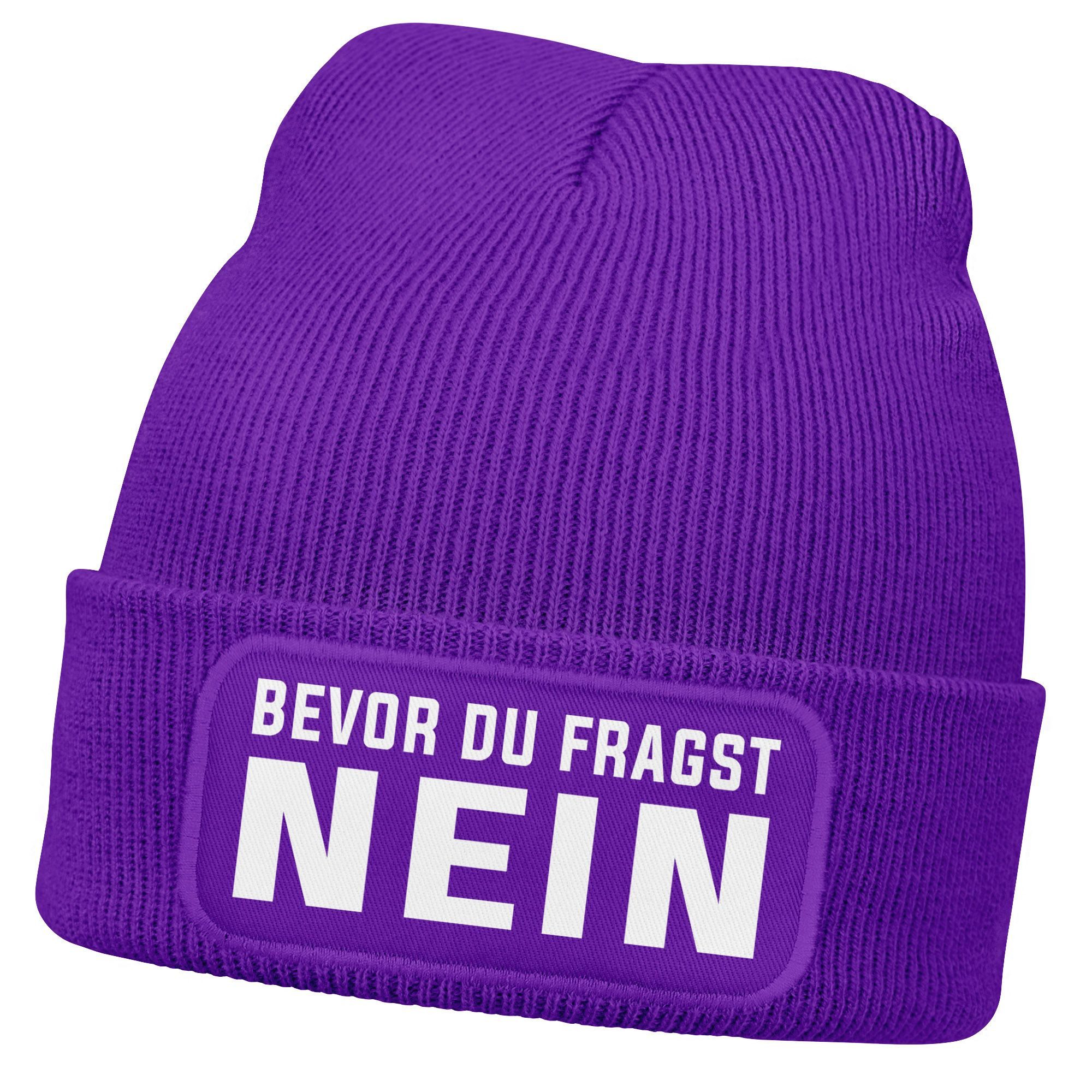 MoonWorks Strickmütze Damen Beanie Strickmütze mit Patch Spruch NEIN Aufdruck Lustig