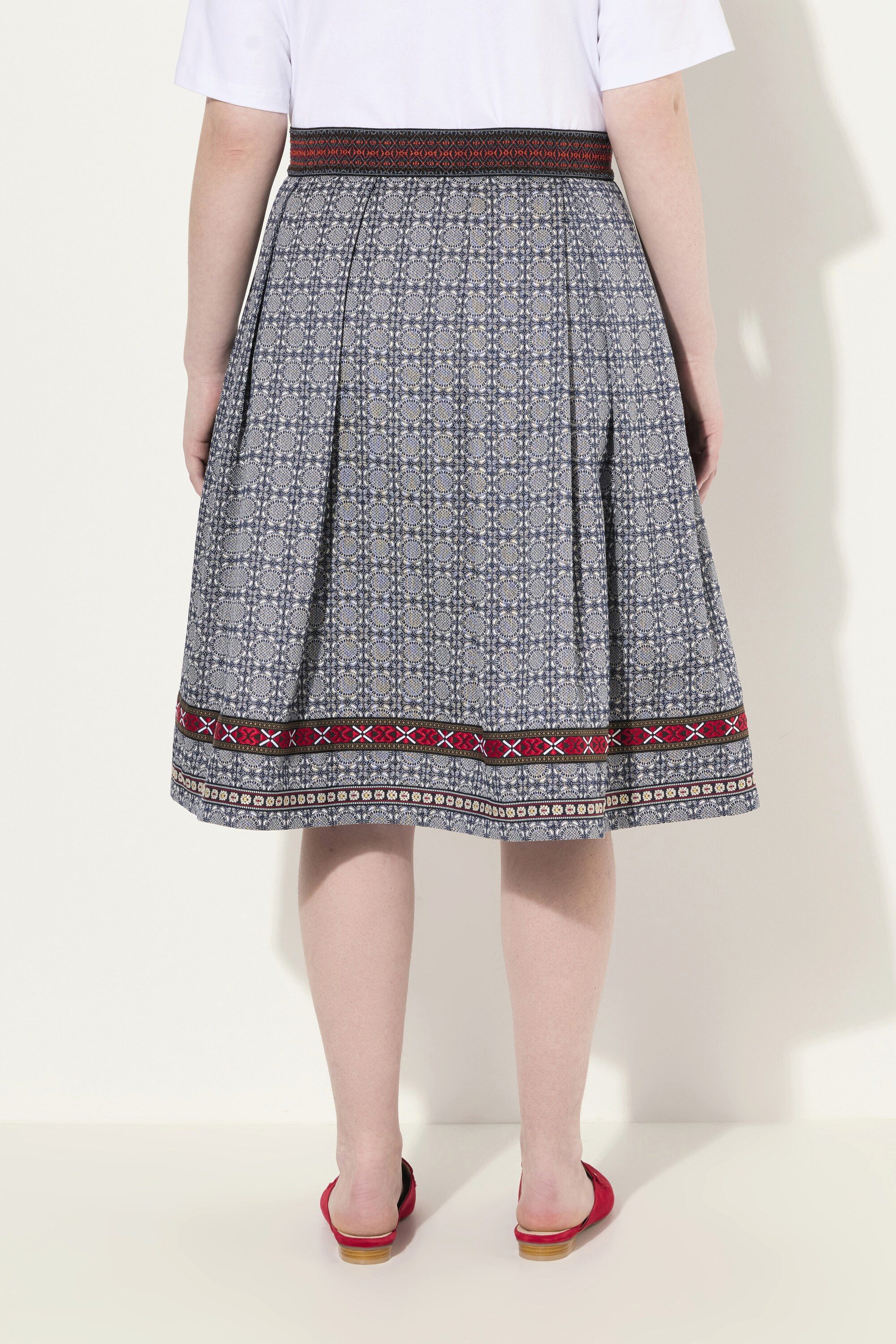 Ulla Popken Jerseyrock Trachtenrock Jacquard A-Linie Zierband
