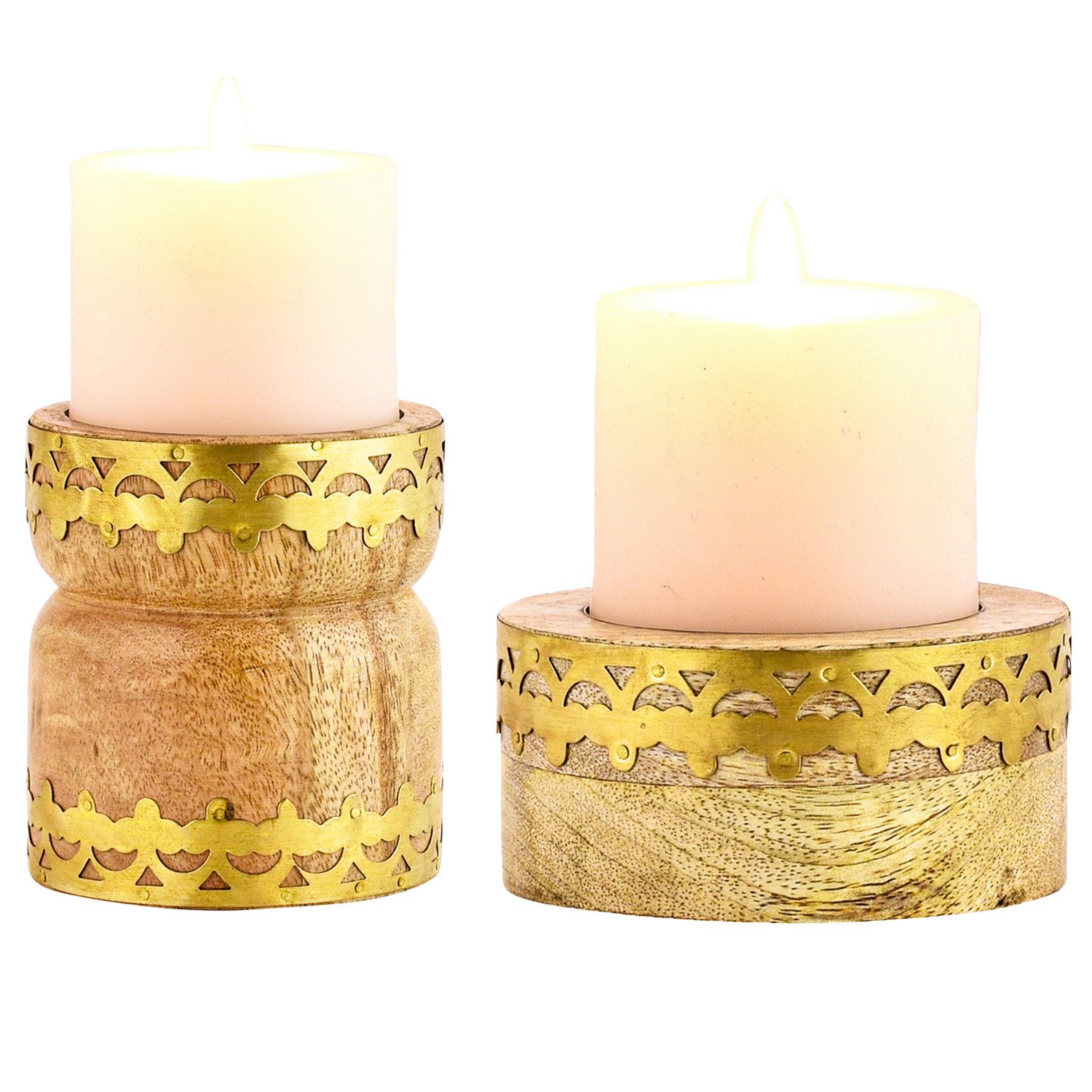 Marrakesch Orient & Mediterran Interior Tischkerzenhalter 2er Set Boho Deko Настольные лампы Kerzenständer aus Holz Halid Hajid