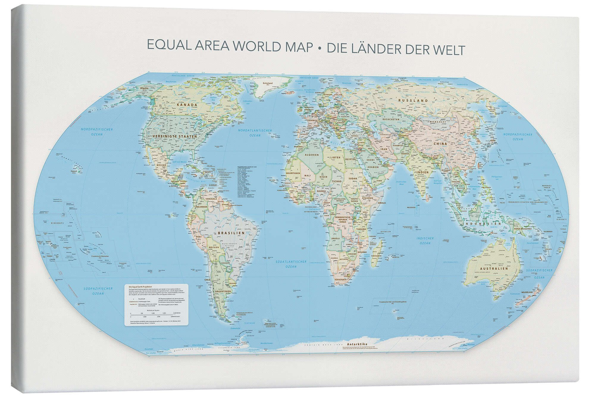 Posterlounge Wandbild Equal Area World Map, Länder der Welt, Equal Earth Projection, erhältlich als Poster, Leinwandbild, Wandsticker oder Acrylglasbild