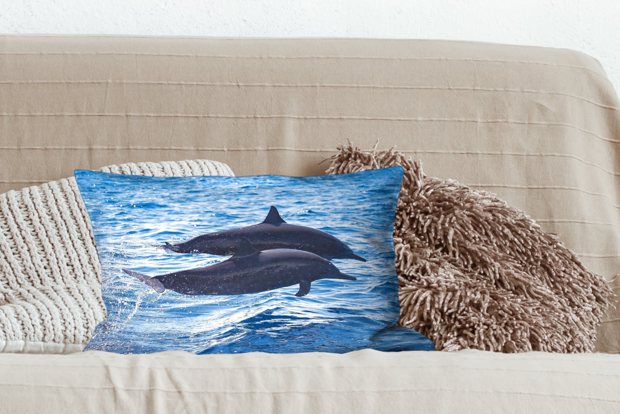 Schlafzimmer Dekoration, Meer Wohzimmer - Delfin Tier, Zierkissen, MuchoWow - Dekokissen mit Dekokissen Füllung,