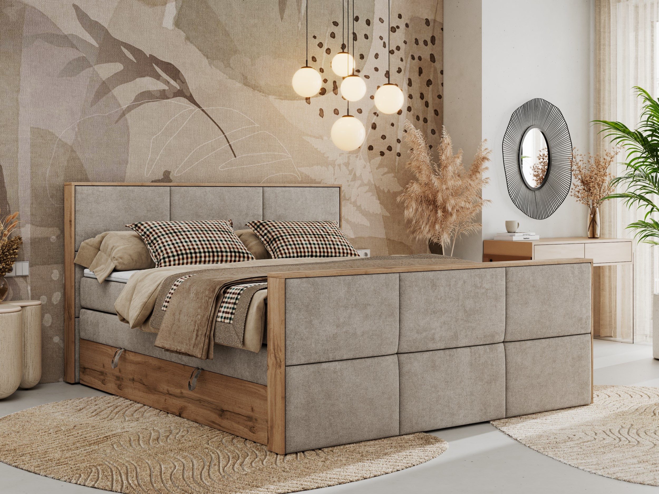 MKS MÖBEL Boxspringbett ALBERO 2 KING DUO (Packung, Set, Bettkästen, Topper T25/Visco, T30-Schaum, Möbelplattenelementen), Doppelbett, Multipocket-Matratzen, Boxspringbett, Fußteil