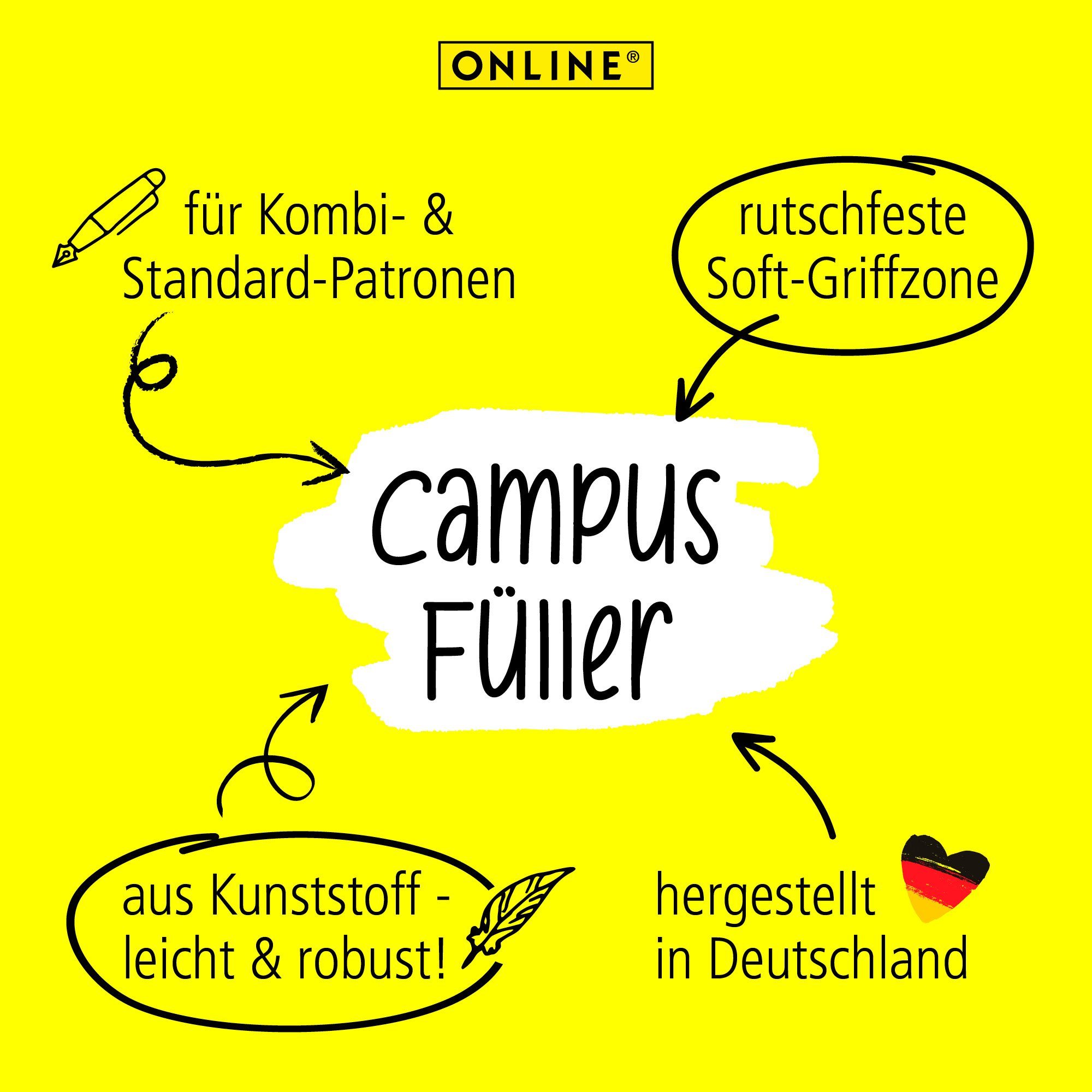 Online Pen Schule, Campus für die ideal Füller ergonomisch, Grau Füllhalter, in Deutschland hergestellt