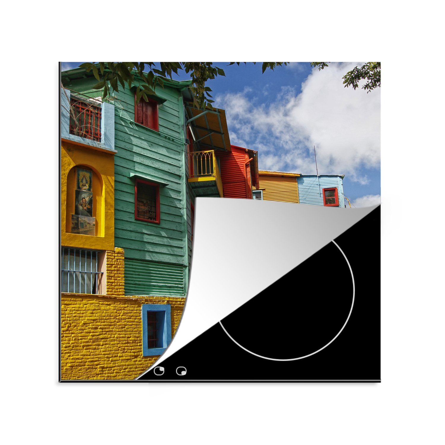 MuchoWow Herdblende-/Abdeckplatte Berühmte Häuser im Stadtteil La Boca in Buenos Aires, Vinyl, (1 tlg), 78x78 cm, Ceranfeldabdeckung, Arbeitsplatte für küche