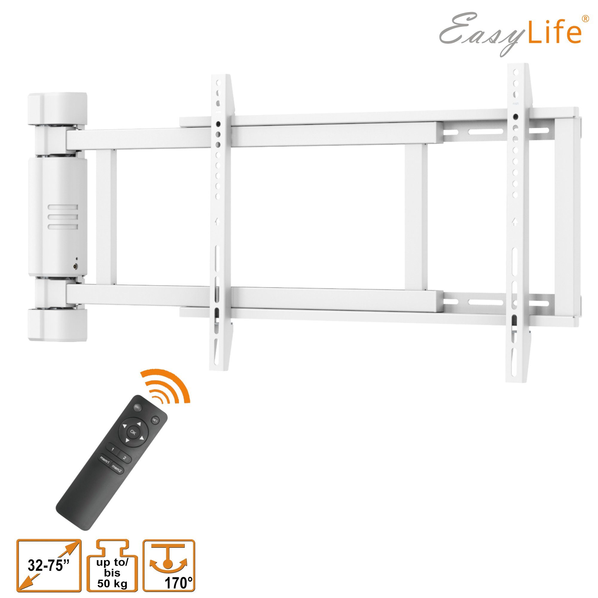 EasyLife TV-Wandhalterung TV Wandhalterung elektrisch schwenkbar, 32-75", VESA 600x400 (weiß), (bis 75 Zoll)