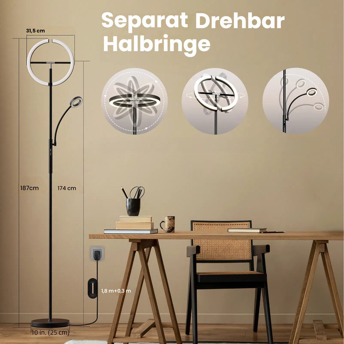 FIMEI Stehlampe 29W, mit Leseleuchte, Fernbedienung günstig online kaufen