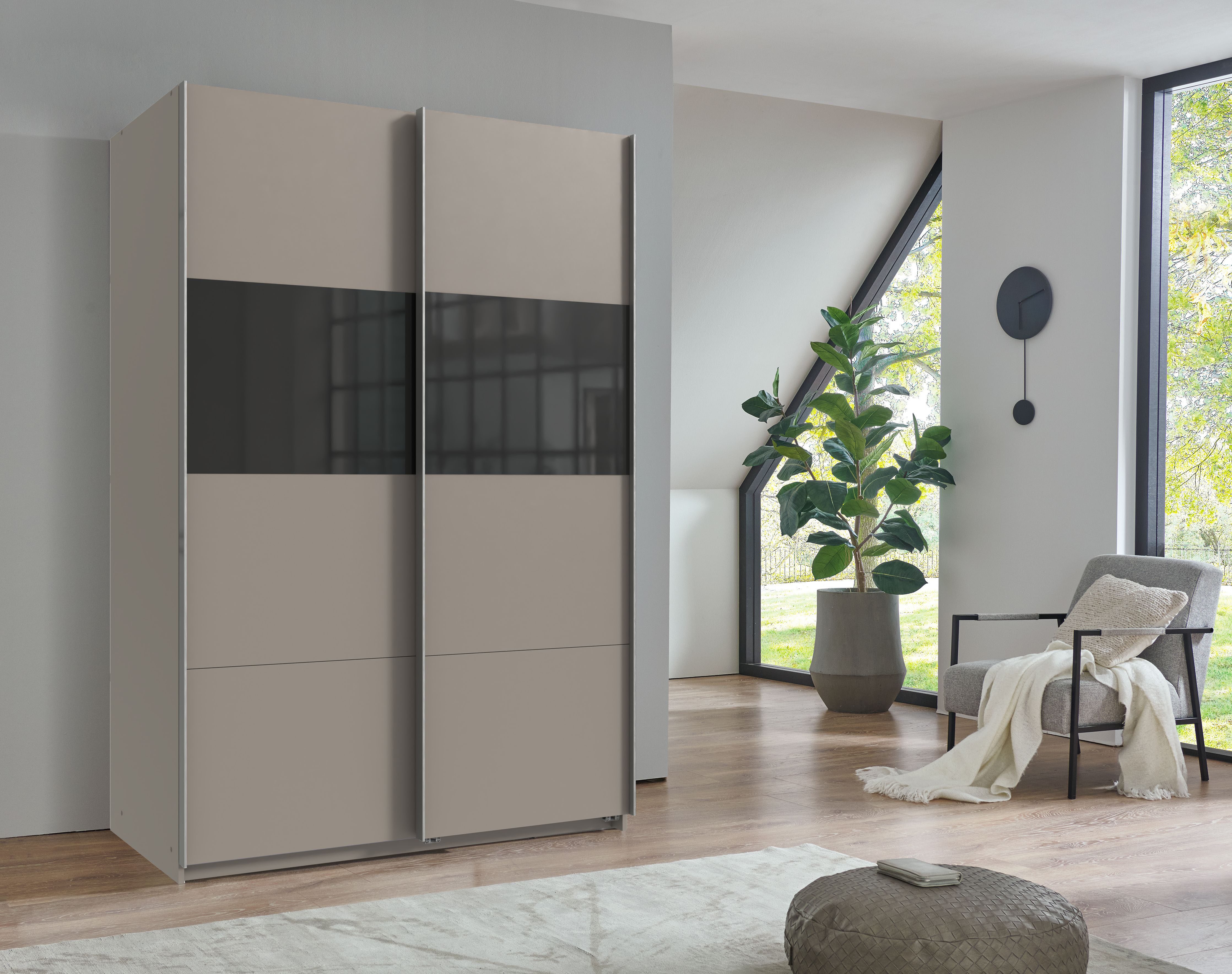 Wimex Schwebetürenschrank Bramfeld Kleiderschrank mit Glaselementen und zusätzlichen Einlegeböden