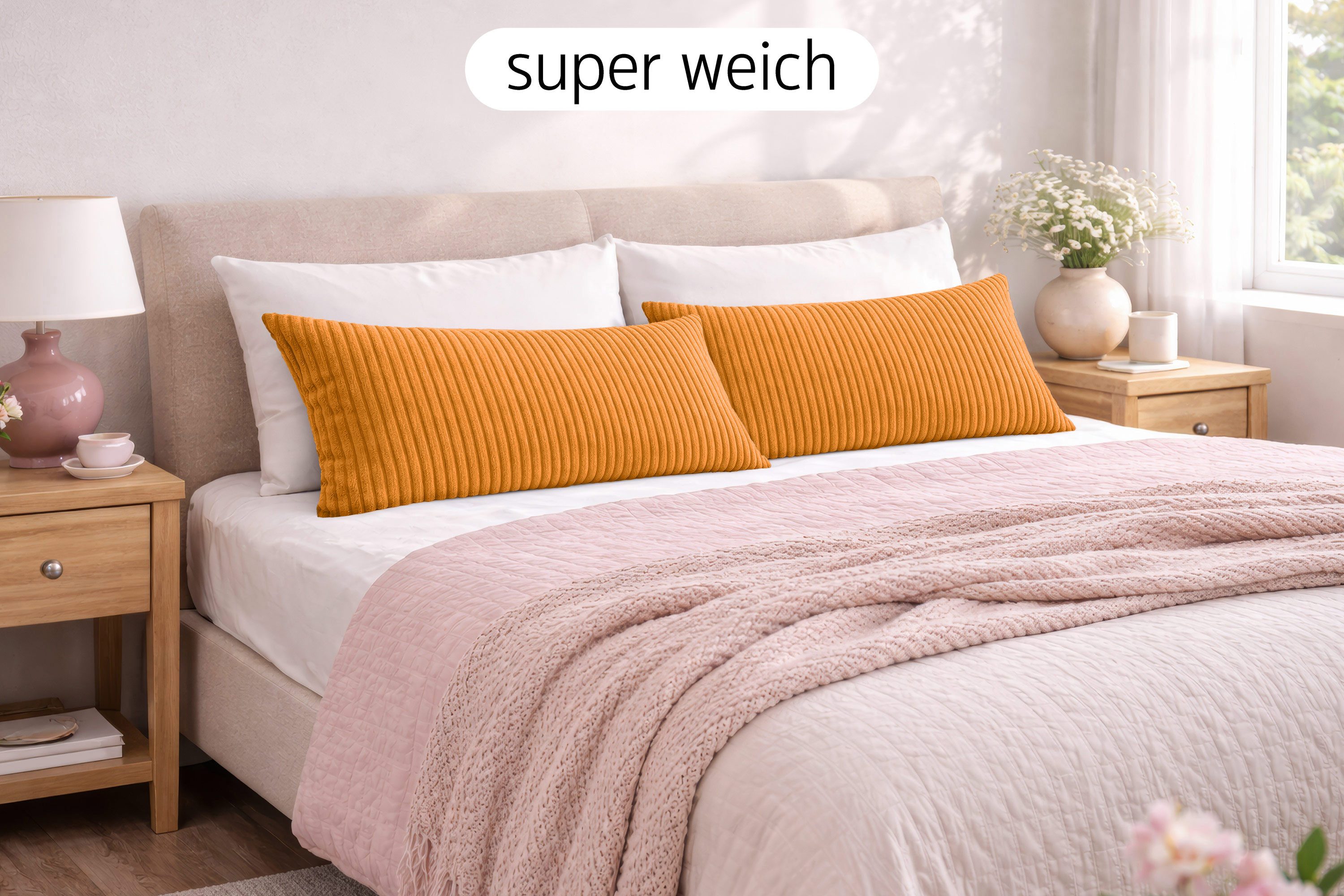 Amilian Dekokissen 40x80 cm 2er Set mit Füllung – Cord-Optik Sofakissen, mit Füllung und Bezug, formstabil, Hotelverschluss