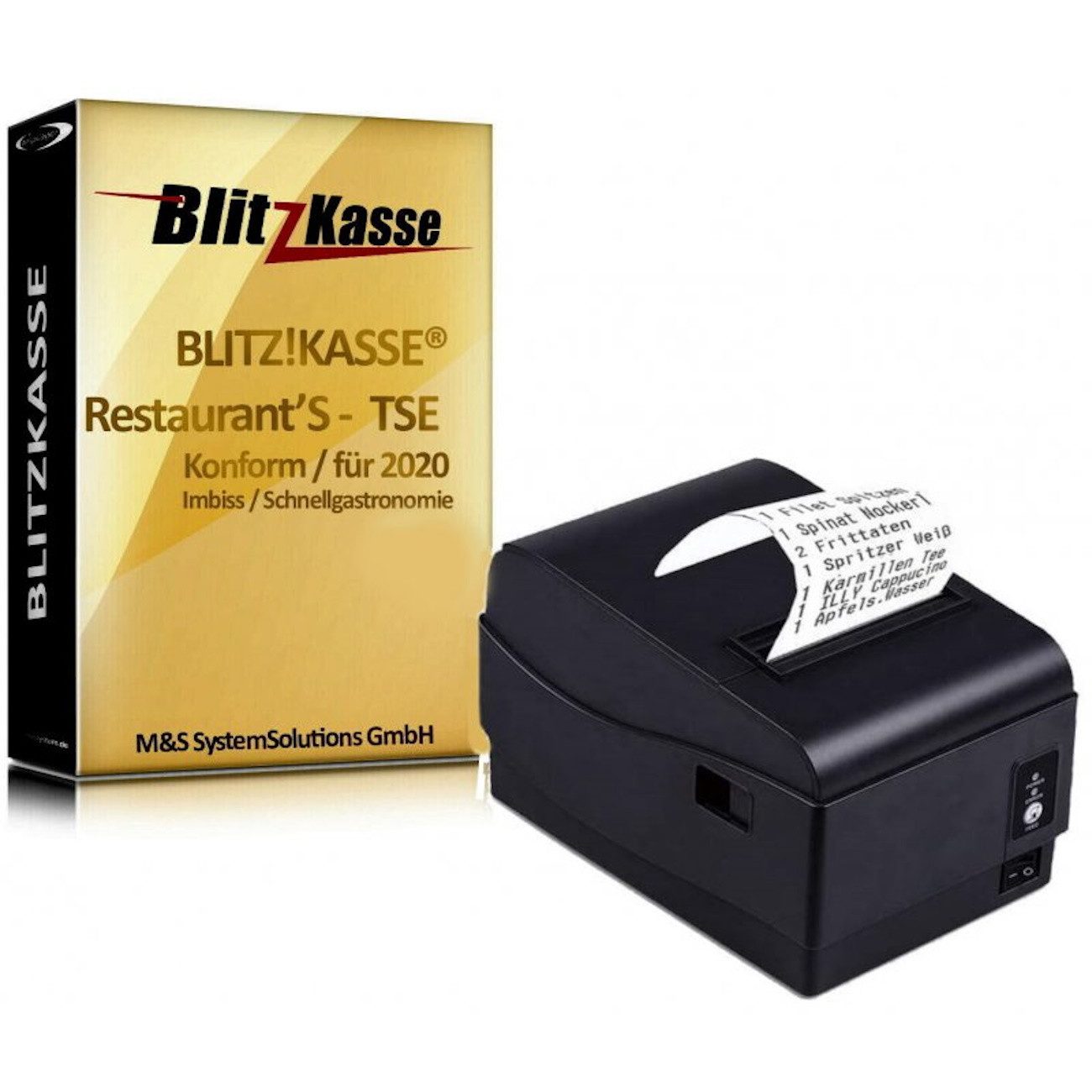BlitzKasse Kassensystem GASTRO Kassen-Set: Restaurant Kassensoftware, Bondrucker USB