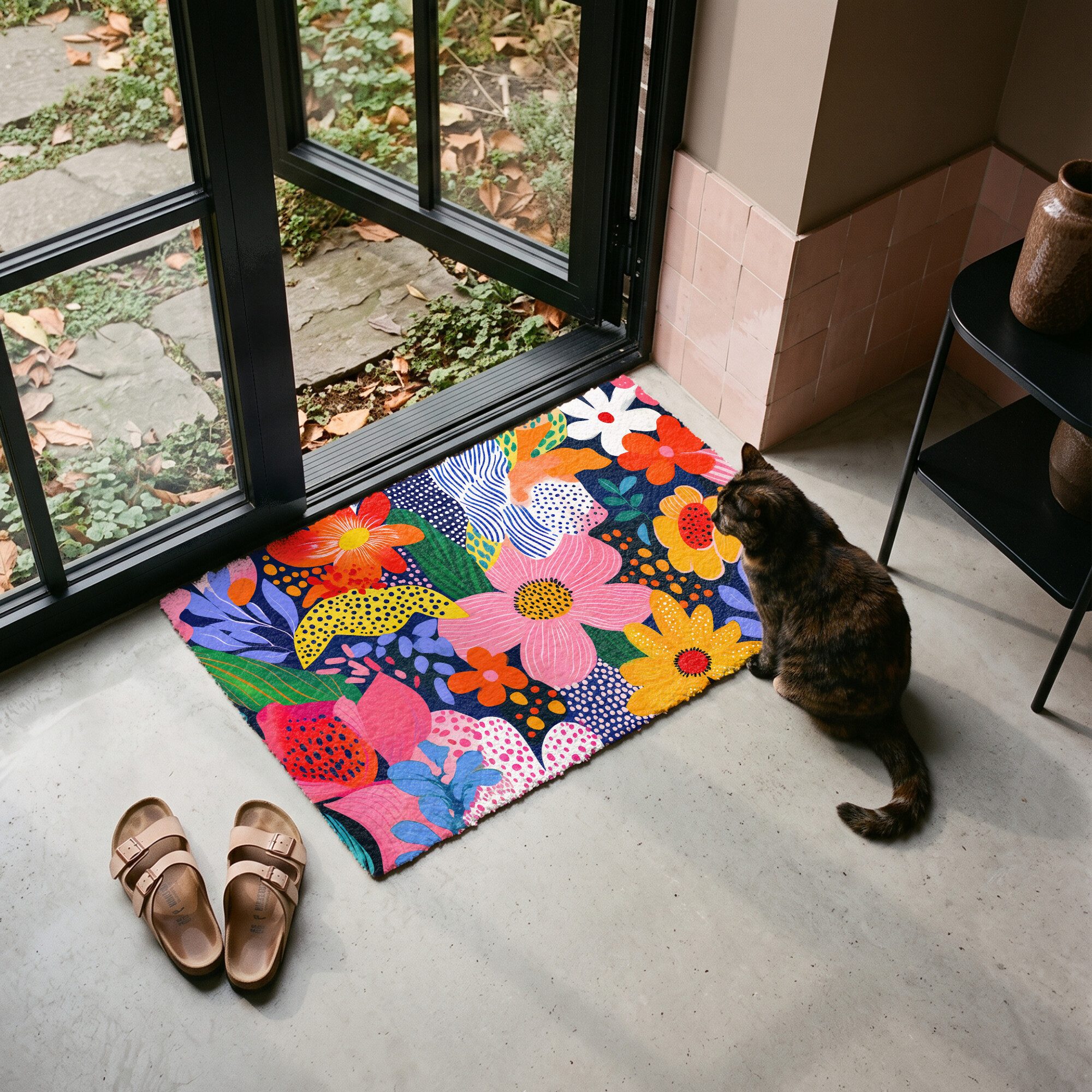 MuchoWow Fußmatte Bunt - Blumen - Abstrakt - Punkte, Rechteckig, innen Schmutzfangmatte, Tür, Schmutzfänger Flur, Teppich 60x40 cm – Bild 4 von 5