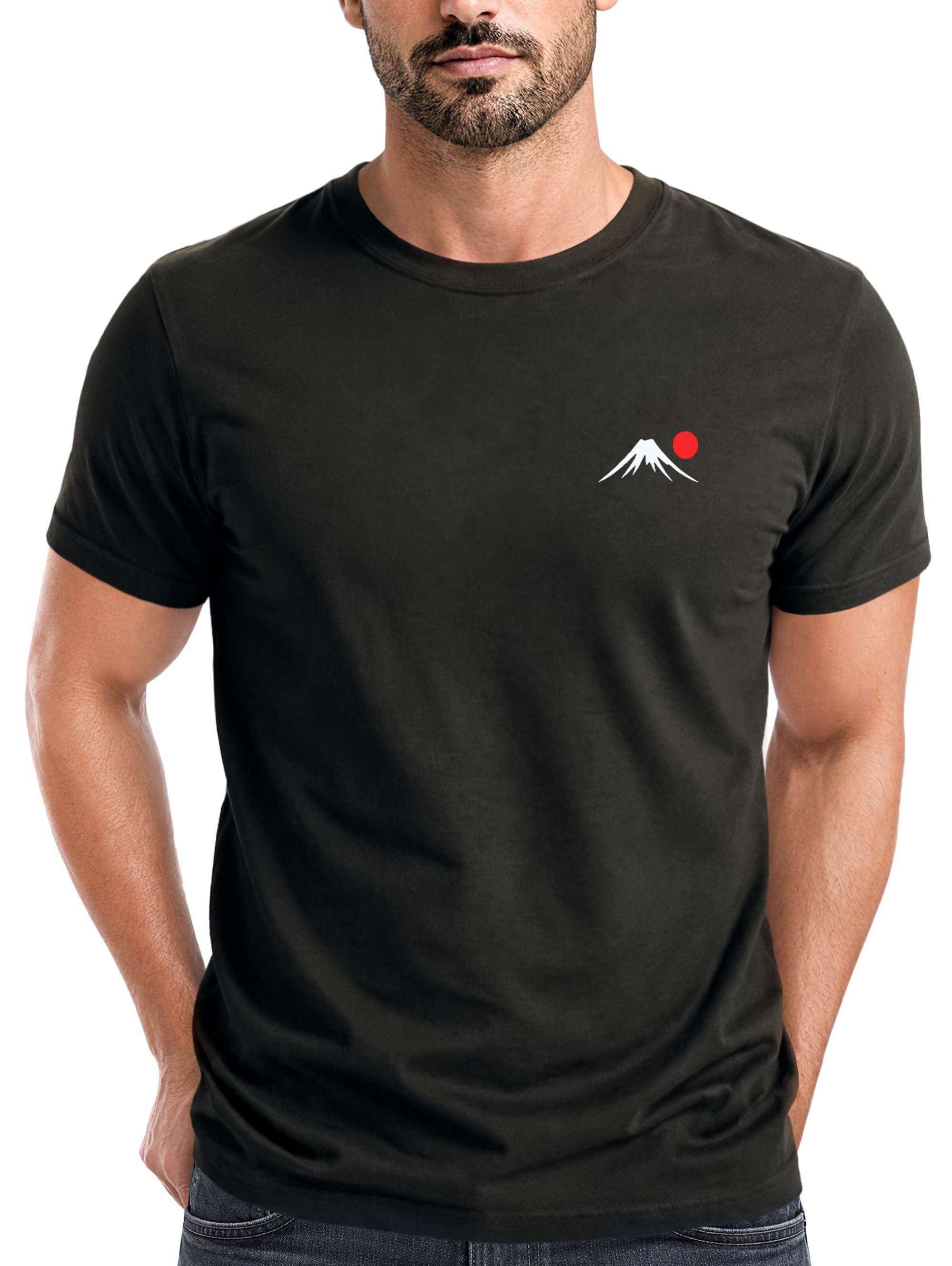 Neverless Print-Shirt Herren T-Shirt Frontprint - Design Mount Fuji - Baumwollshirt Männer mit Print