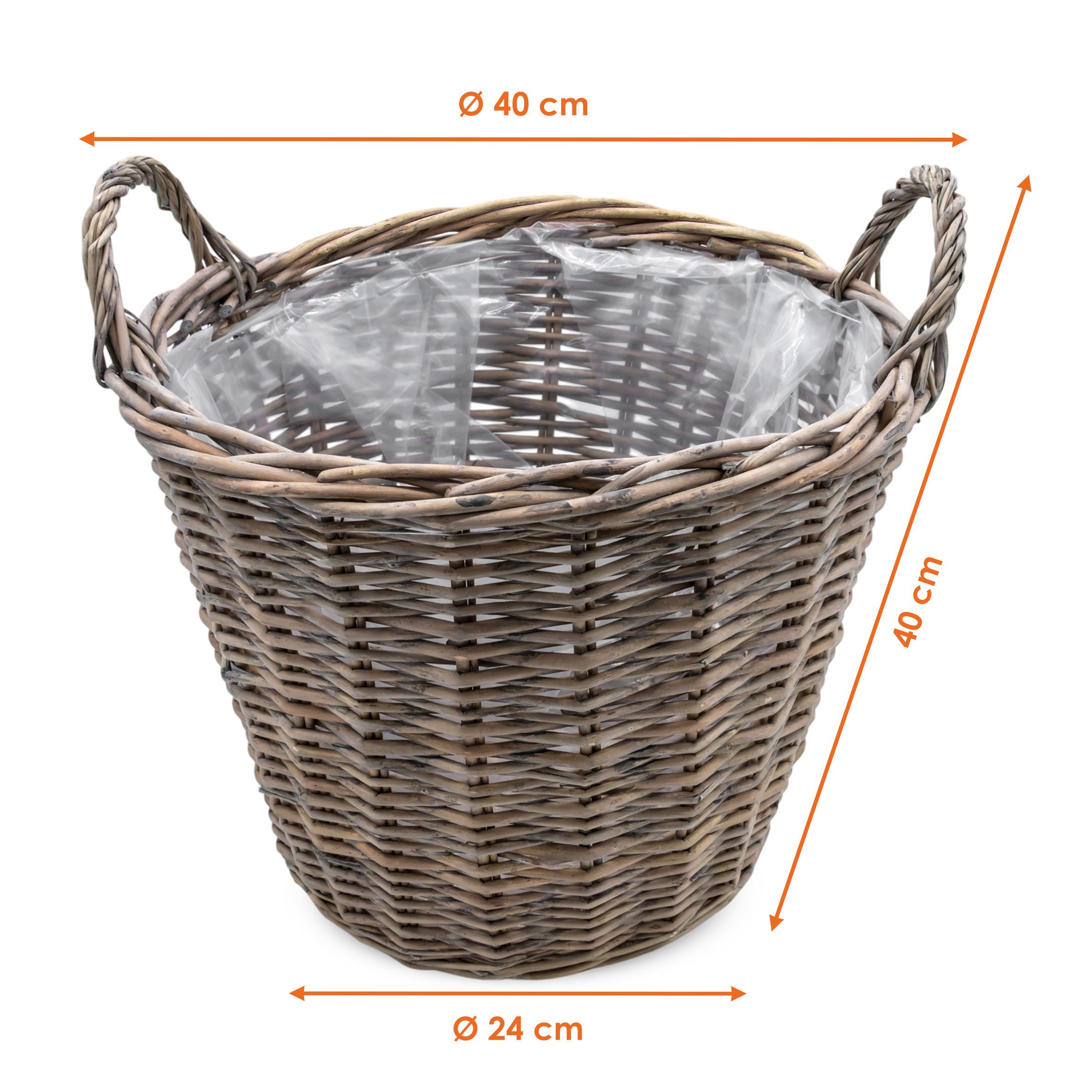 Spetebo Weidenkorb Pflanzkorb mit Henkel - Weide / grau - 40 cm (Set, 1 St., Pflanzkorb mit Henkel), 2er Set Holz Pflanzkorb
