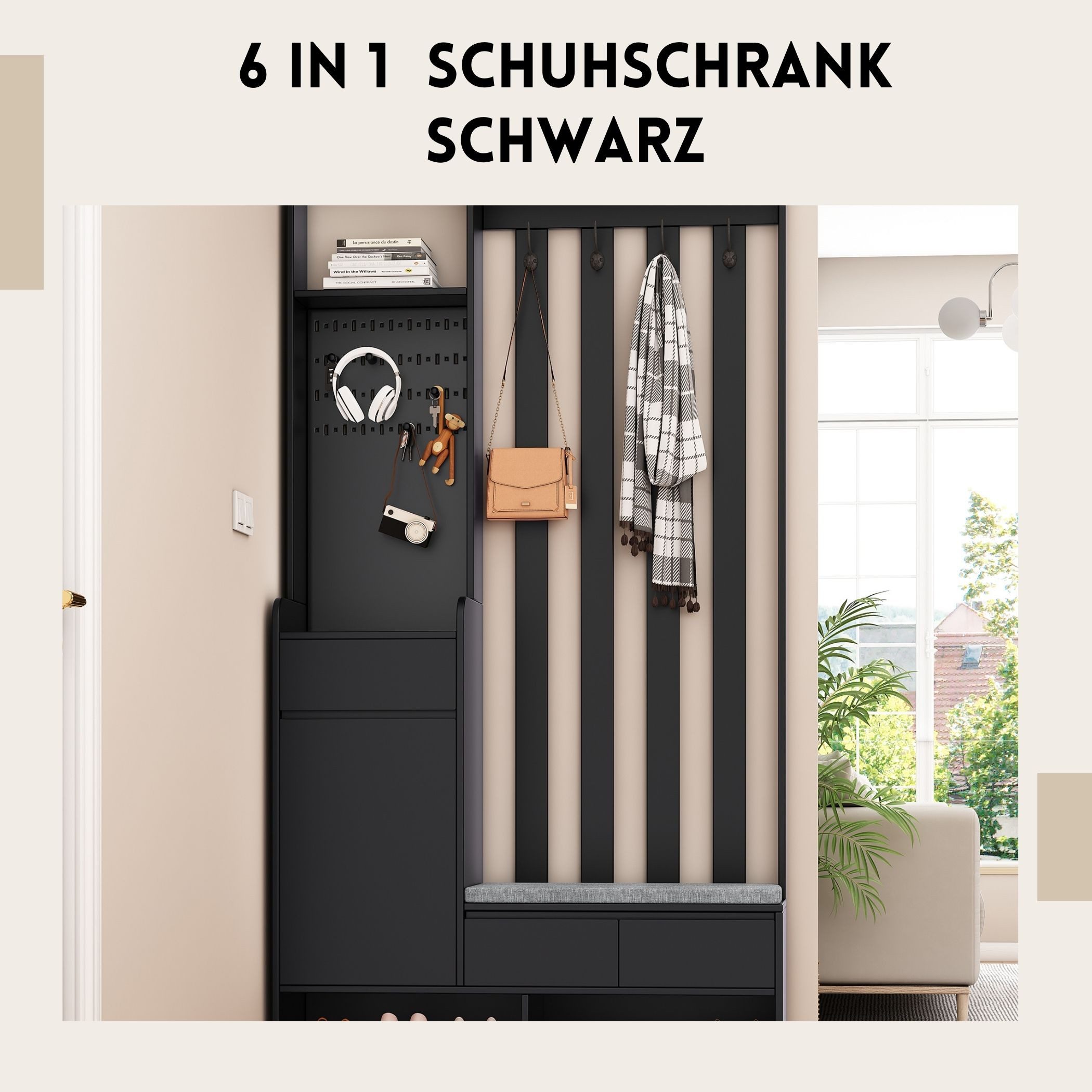 SeedWave Garderobenschrank 6-in-1 Flurbank mit Leinenkissen, günstig online kaufen