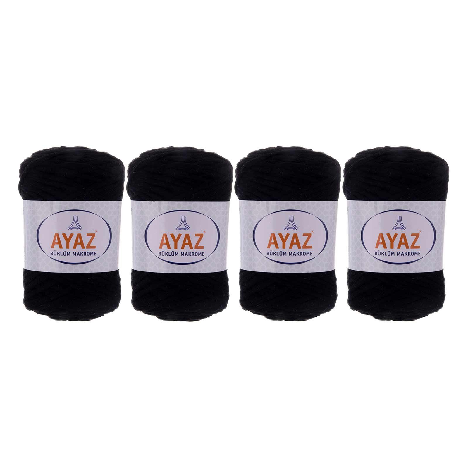 AYAZ 4 x 250g Strickgarn Büklüm Makrome Häkelwolle, 1217 schwarz