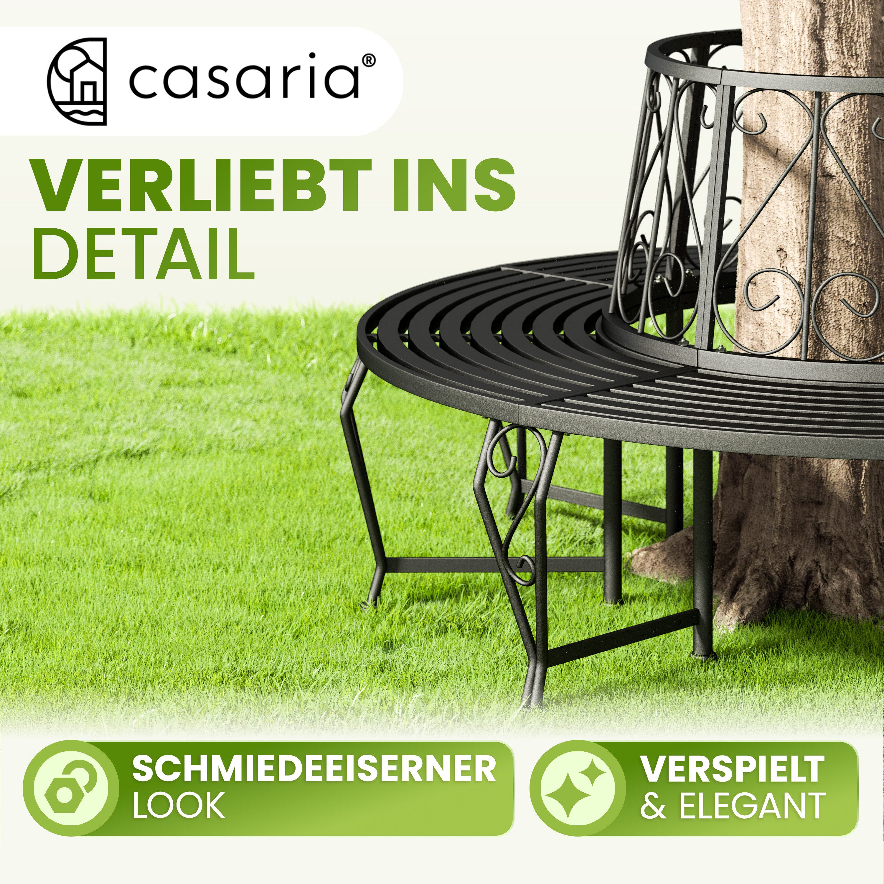 Casaria Bank, Sitzbank Ø160cm Metall 320kg Belastbar Garten Baum Schwarz