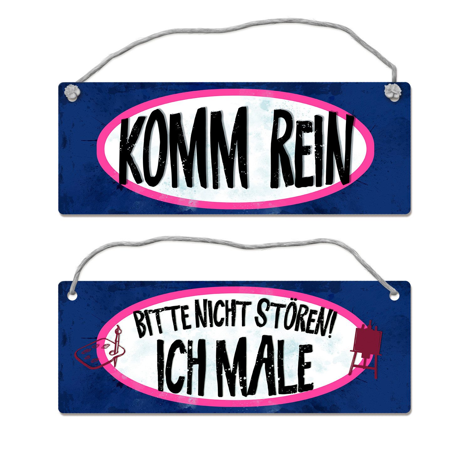 Metallschild Bitte nicht stören ich male Wendeschild mit Kordel Schild Türschild