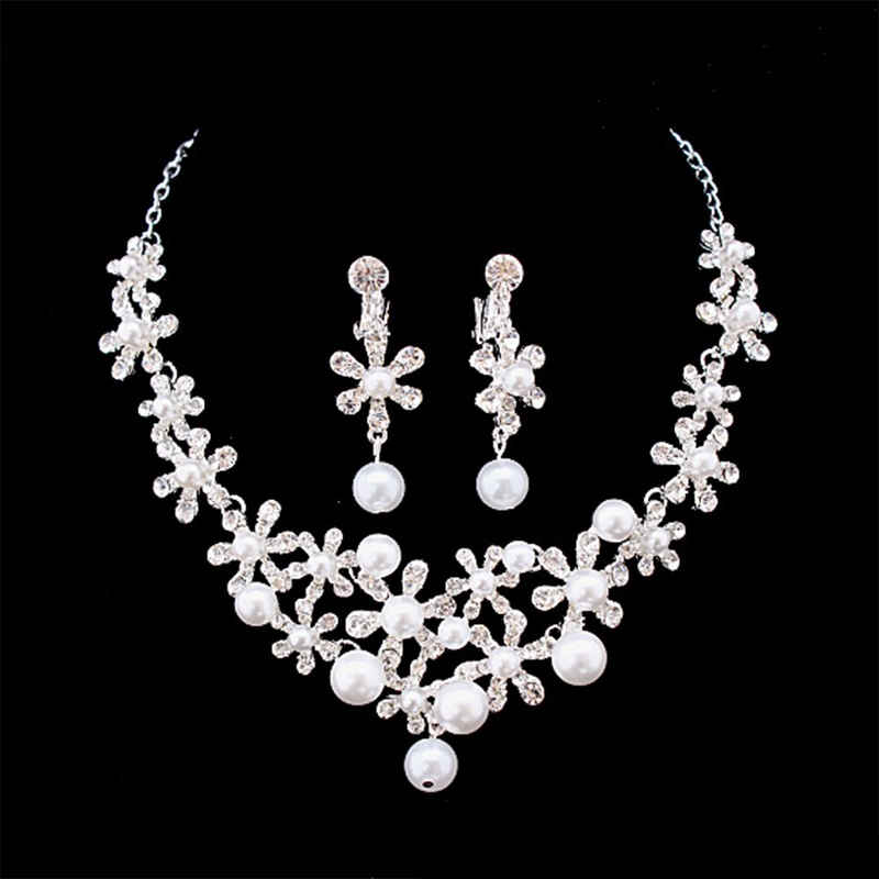 Scheiffy Perlenketten-Set Perlenketten-Set,Strass Perlenkette,Brautschmuck,2-teiliges Set,weiß