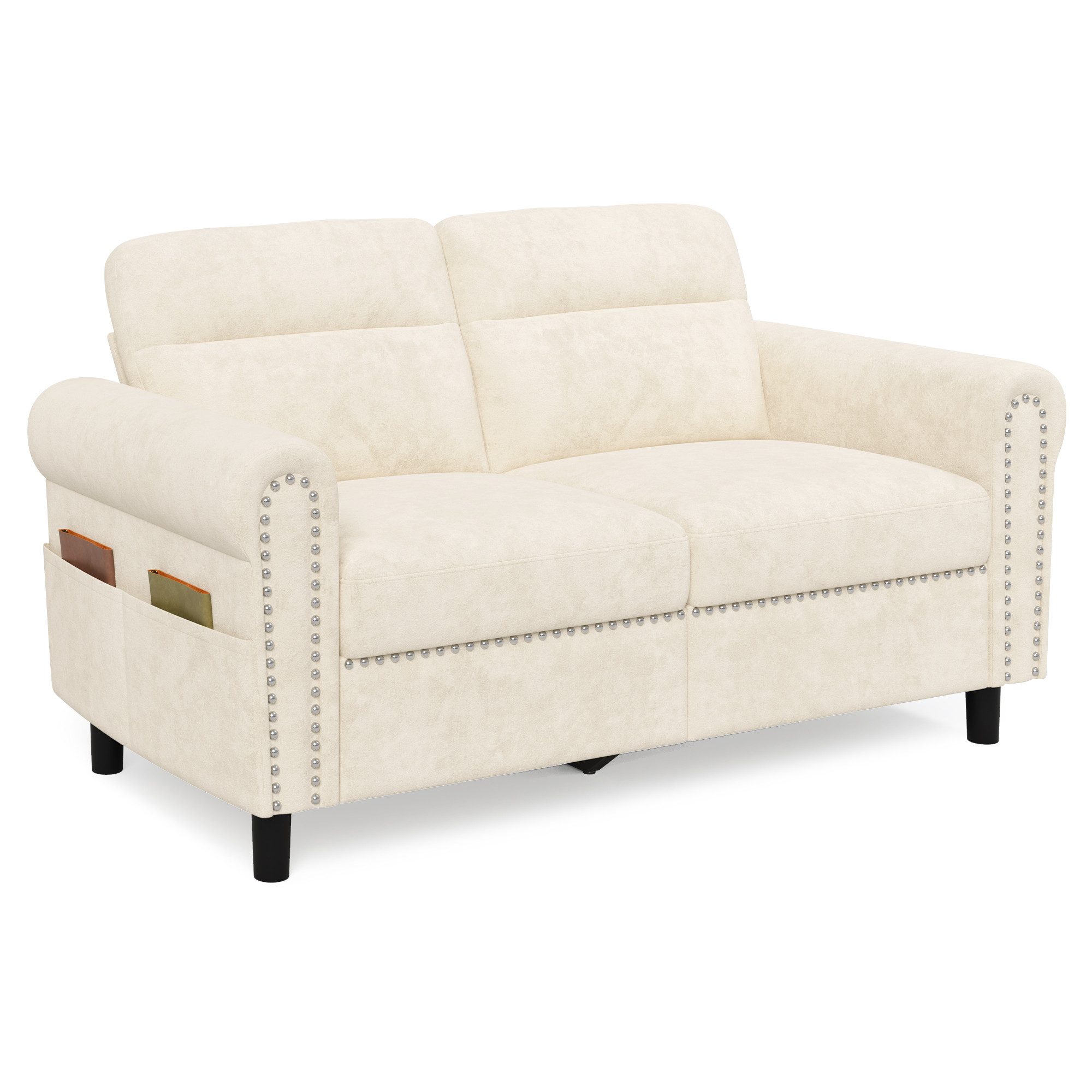 Bealife 2-Sitzer Kleine Couch, mit Armlehne und Seitentasche, 152 x 76 x 84 cm