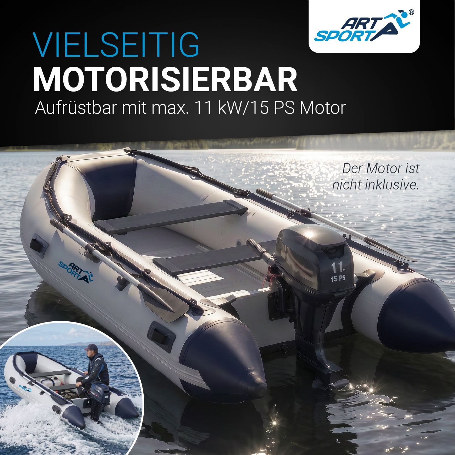 ArtSport Schlauchboot, bis 4 Personen - inkl. Luftpumpe, Paddel und mehr
