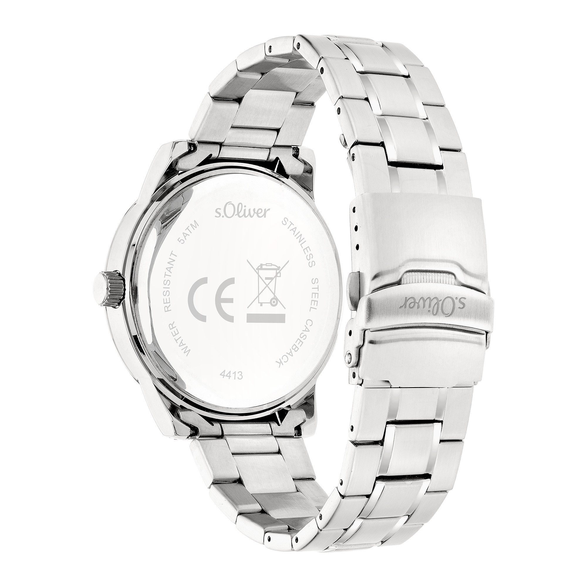 s.Oliver Quarzuhr Core Round SO-4413-MQ, Armbanduhr, Herrenuhr, Edelstahlarmband, analog