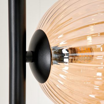 hofstein Stehlampe Stehlampe aus Metall/Riffelglas in Schwarz/Rauch/Bernstein, ohne Leuchtmittel, Leuchte mit Glasschirmen (15cm), Schalter, 3 x G9, ohne Leuchtmittel