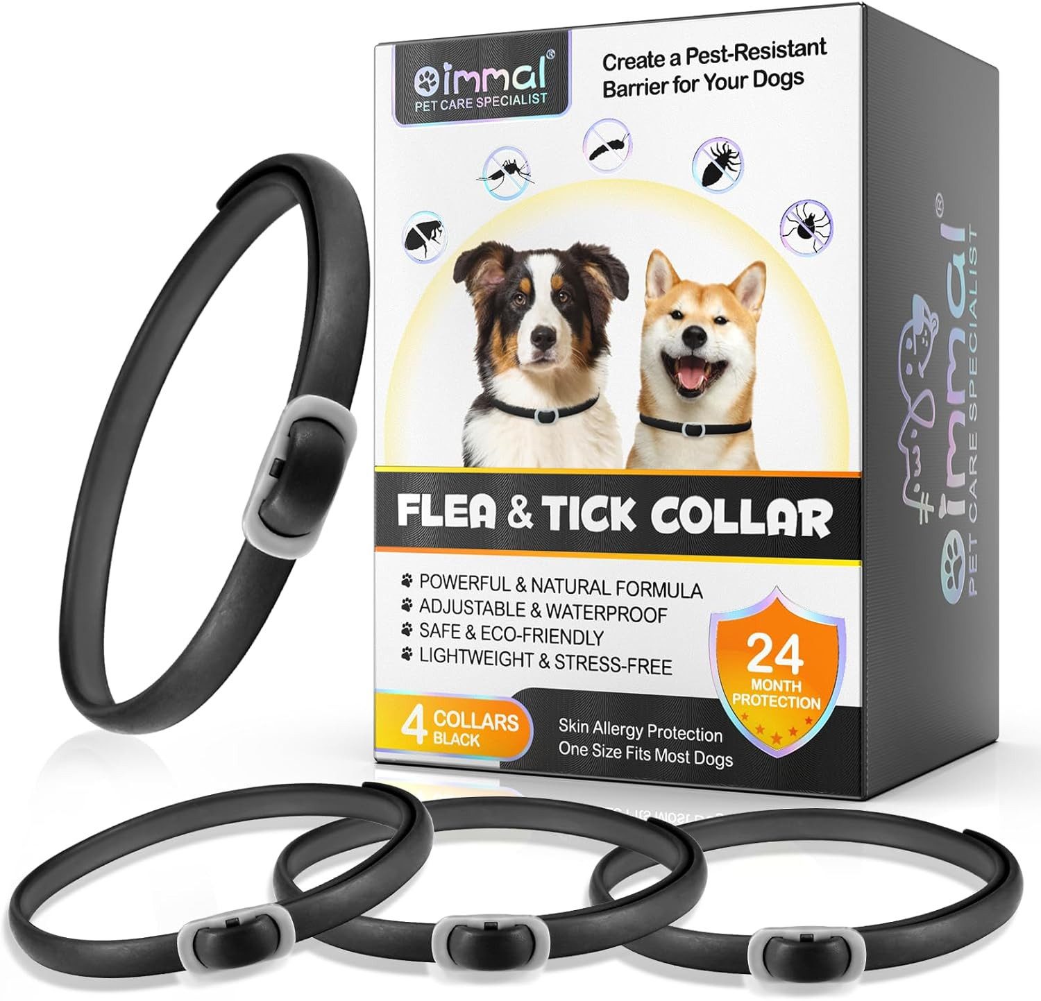 LA CUTE Flohhalsband Zecken- & Flohhalsband Hund 4er Set, wasserfest, verstellbar, Wasserfest, natürlich, 24 Monate Schutz, individuell anpassbar.