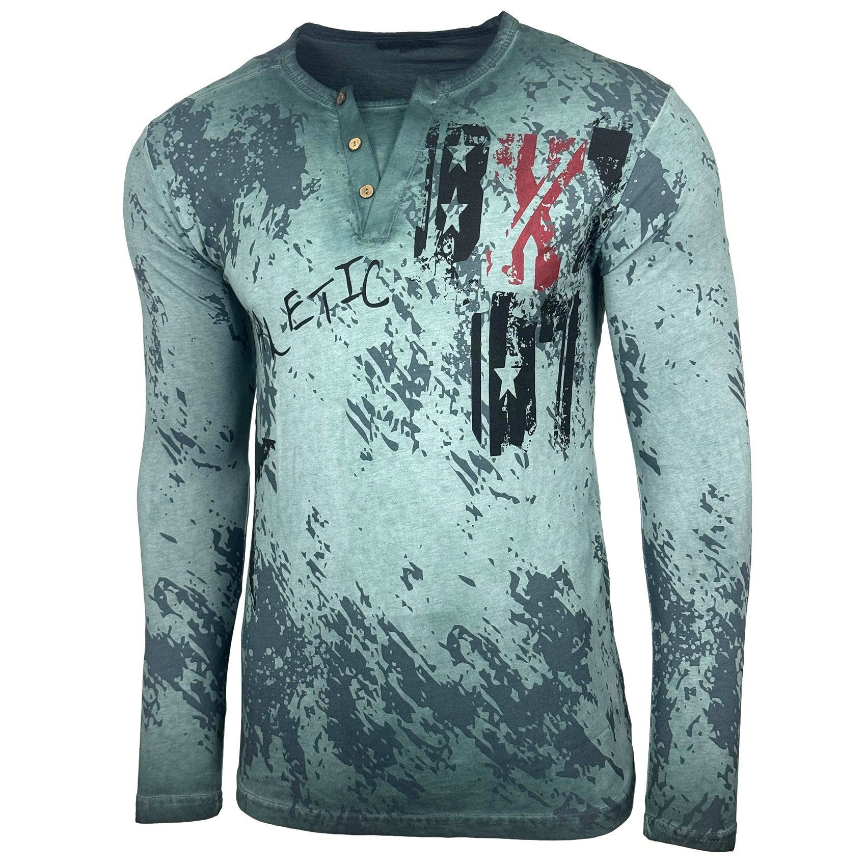 Baxboy Longshirt Langarmshirt mit trendigem All-Over Logo-Print mit Knopfle günstig online kaufen
