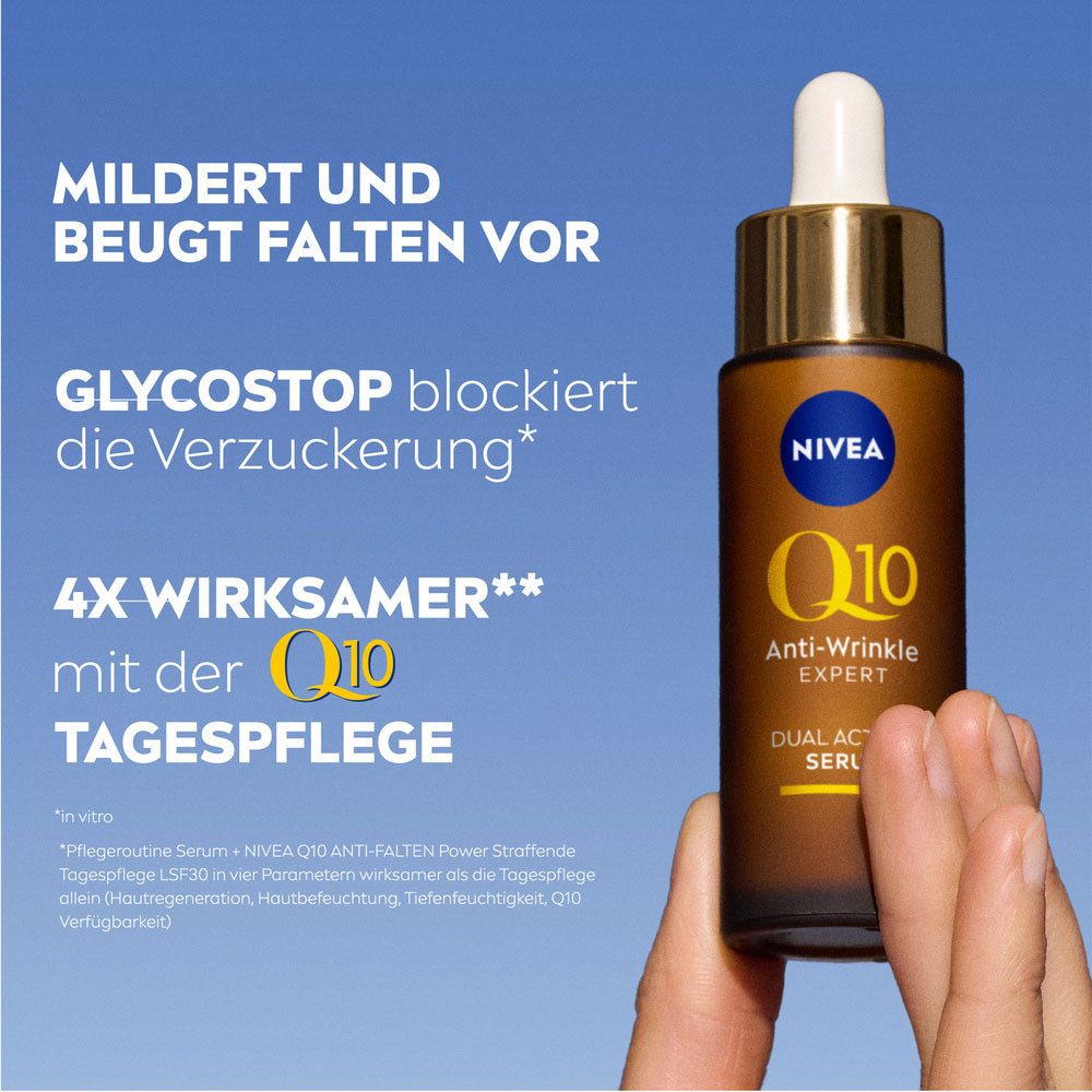 Nivea Pflege-Set Q10 Anti-Falten Dual Action Serum + Q10 Tagespflege LSF 30, 2-tlg., mit Q10 und Kreatin, Anti-Glykationstechnologie im Serum