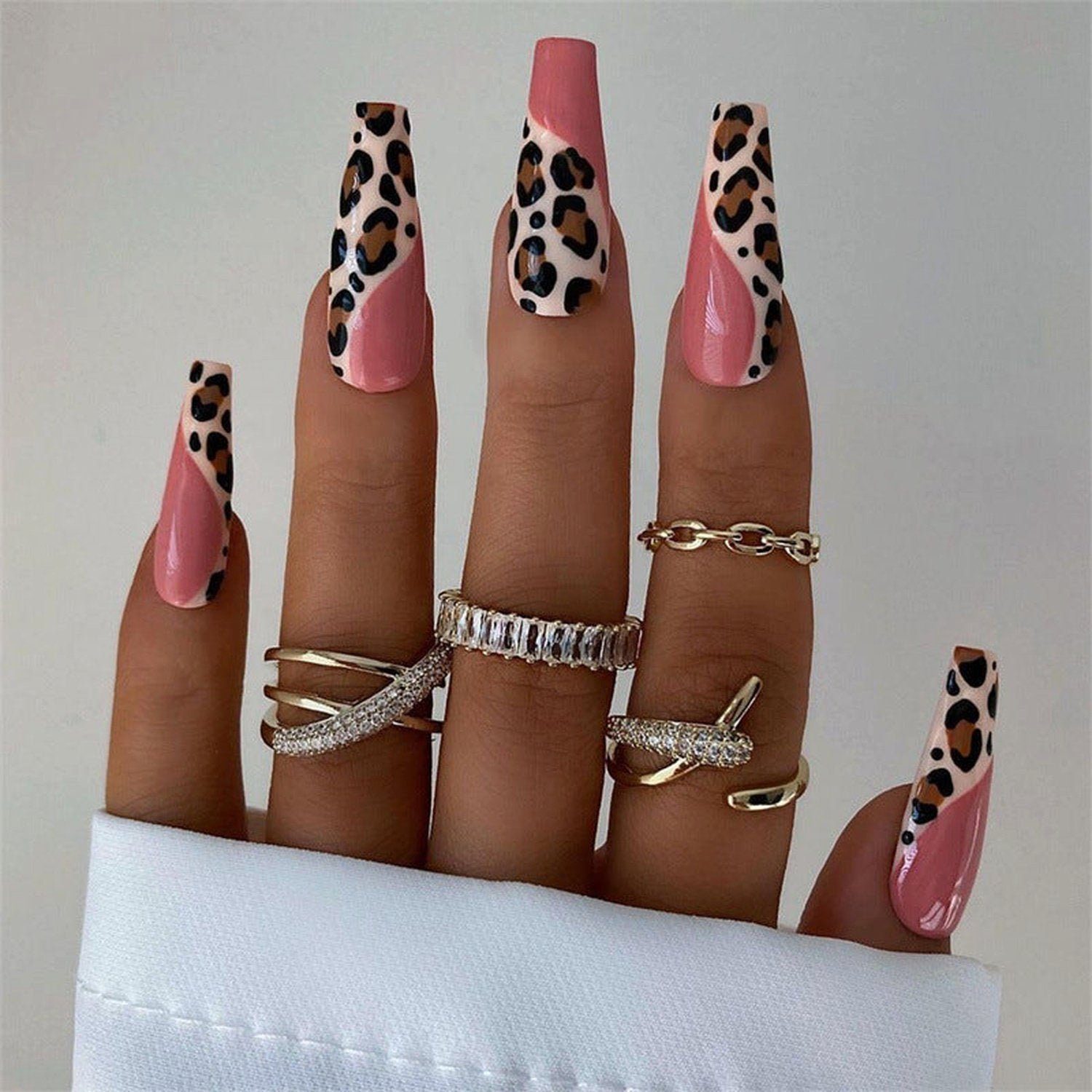 AUKUU Kunstfingernägel Maniküre Maniküre Nägel mit Leopardenmuster fertige künstliche, Nagelflicken lange Nägel mit Leopardenmuster Pudernägel mit
