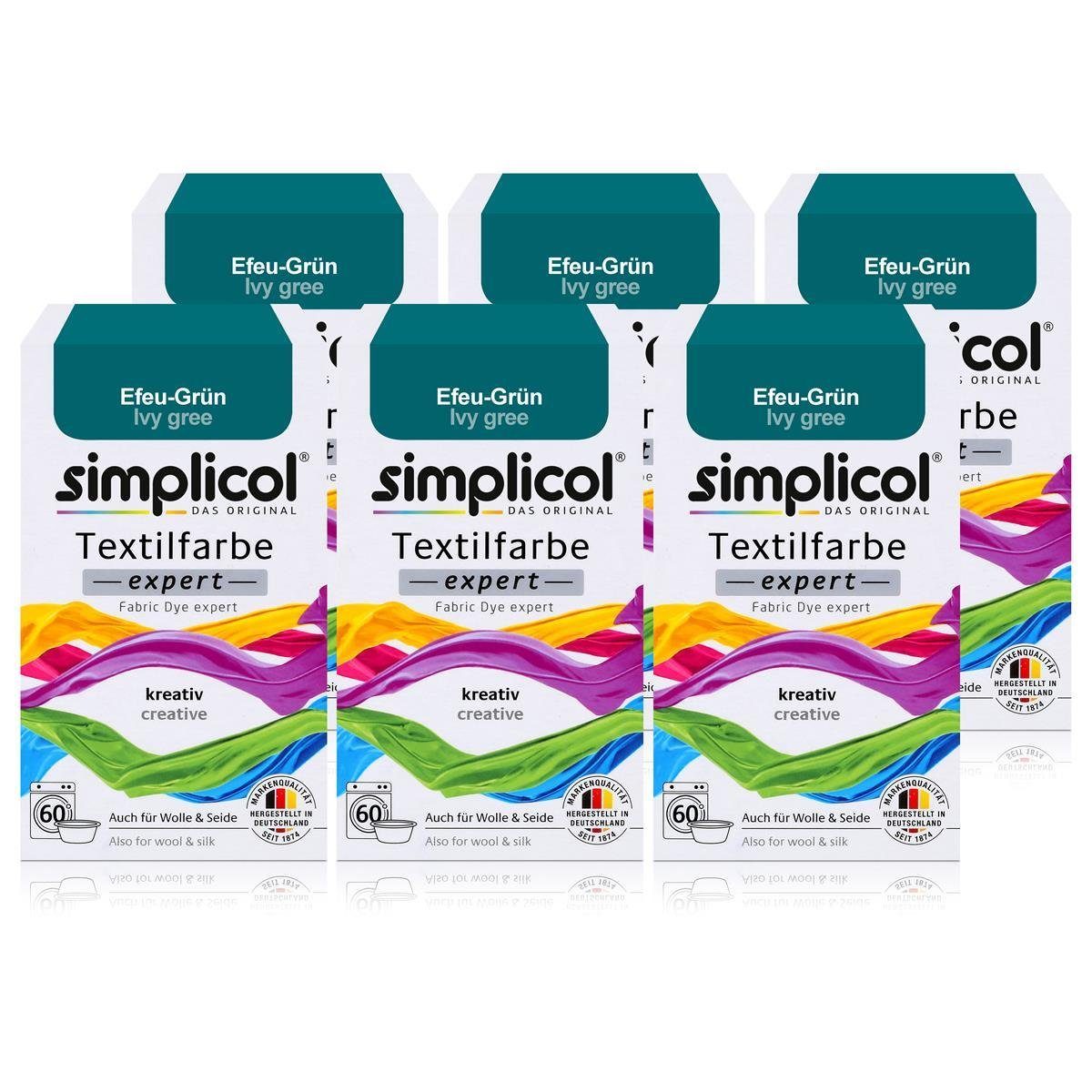 simplicol Textilfarbe Simplicol Textilfarbe expert Efeu-Grün 150g - Farbe zum Färben (6er Pa