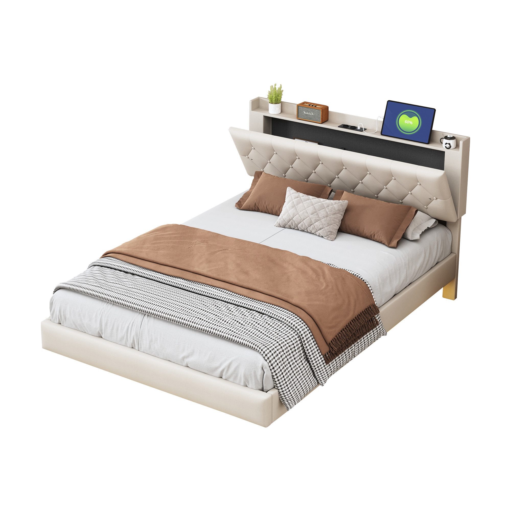 Flieks Polsterbett, LED Doppelbett 140x200cm mit günstig online kaufen