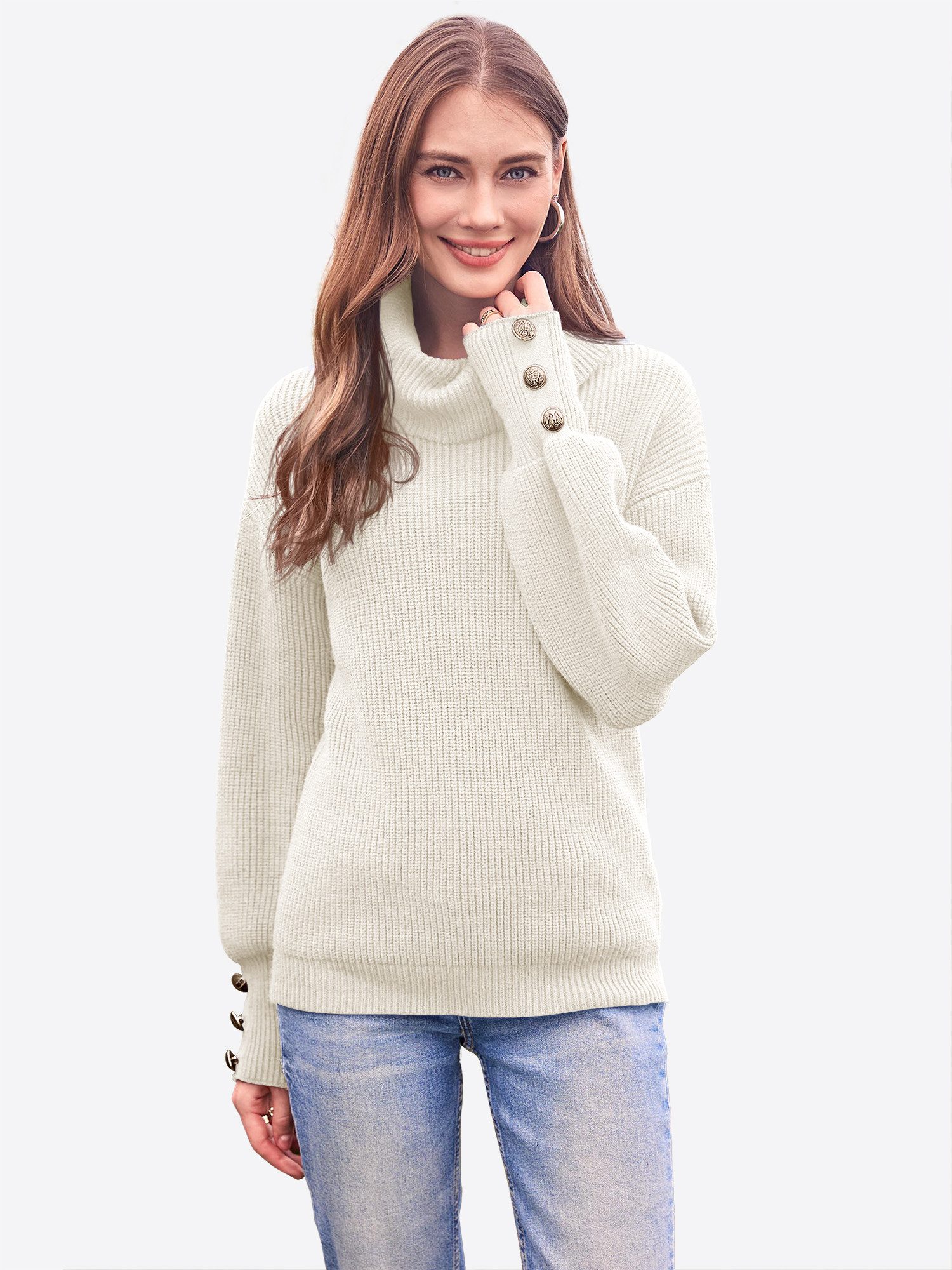 Imily Bela Sweater Damen Oversize Strickpullover mit Rollkragen (Packung, 1 günstig online kaufen