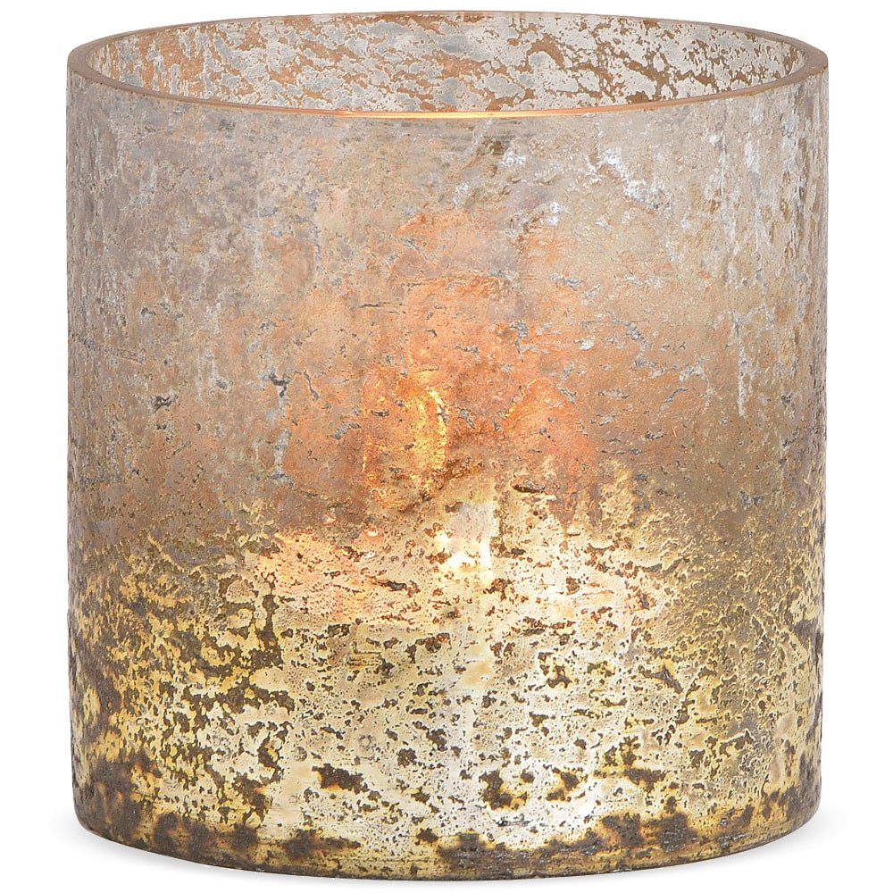 Kerzenhalter Windlicht / Teelichtglas Glas Vintagelook grau Ø 10x10 cm