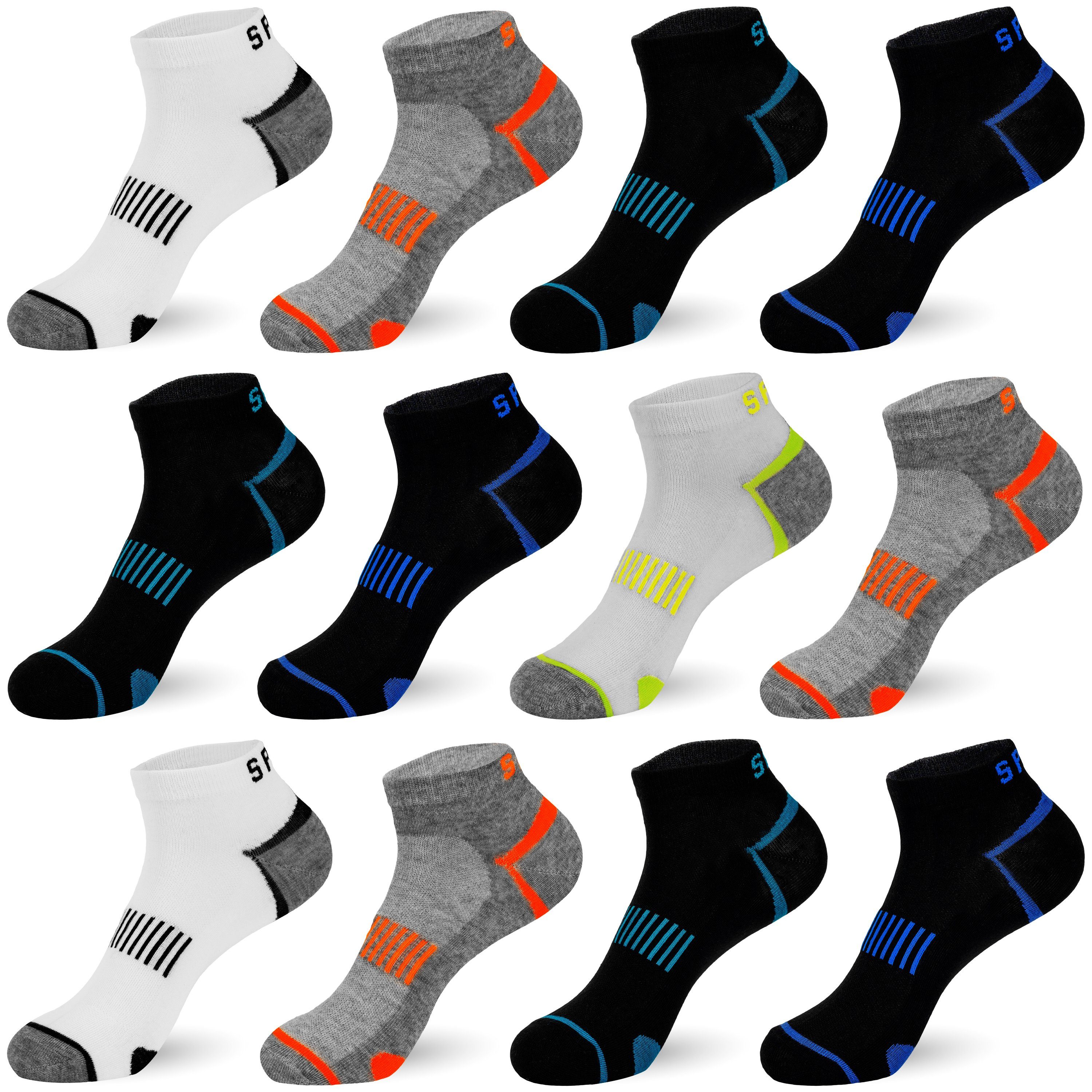TEXEMP Sneakersocken 6 bis 18 Paar Sneaker Socken Herren & Damen Mehrfarbig Baumwolle Kurz (Packung, 12-Paar) Atmungsaktiv