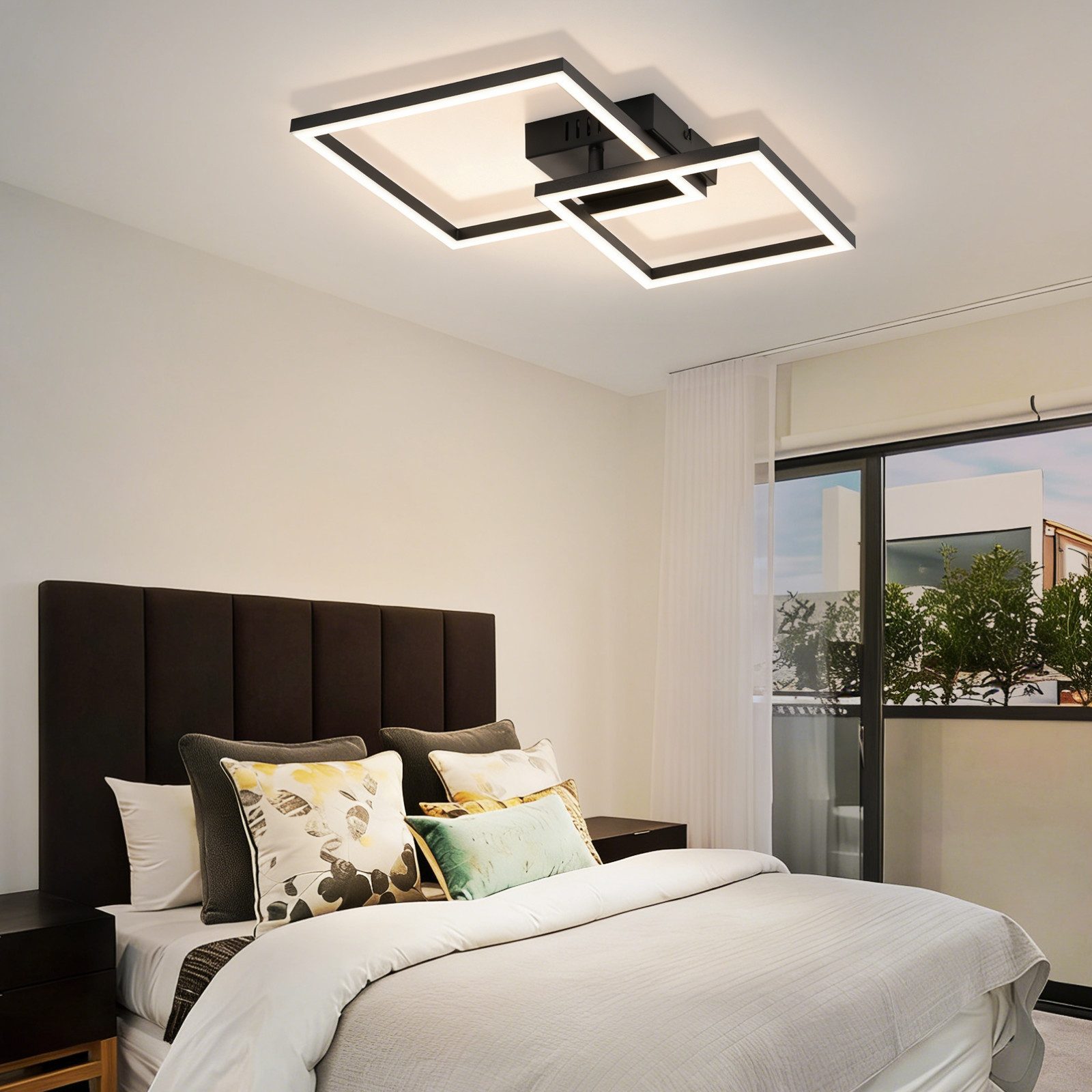 ZMH LED Deckenleuchte Wohnzimmer - Quadratisch Schwarz Eckig 3000K/4000K Deckenlampe Flur, Augenschutz, Einfache Installtion, LED fest integriert