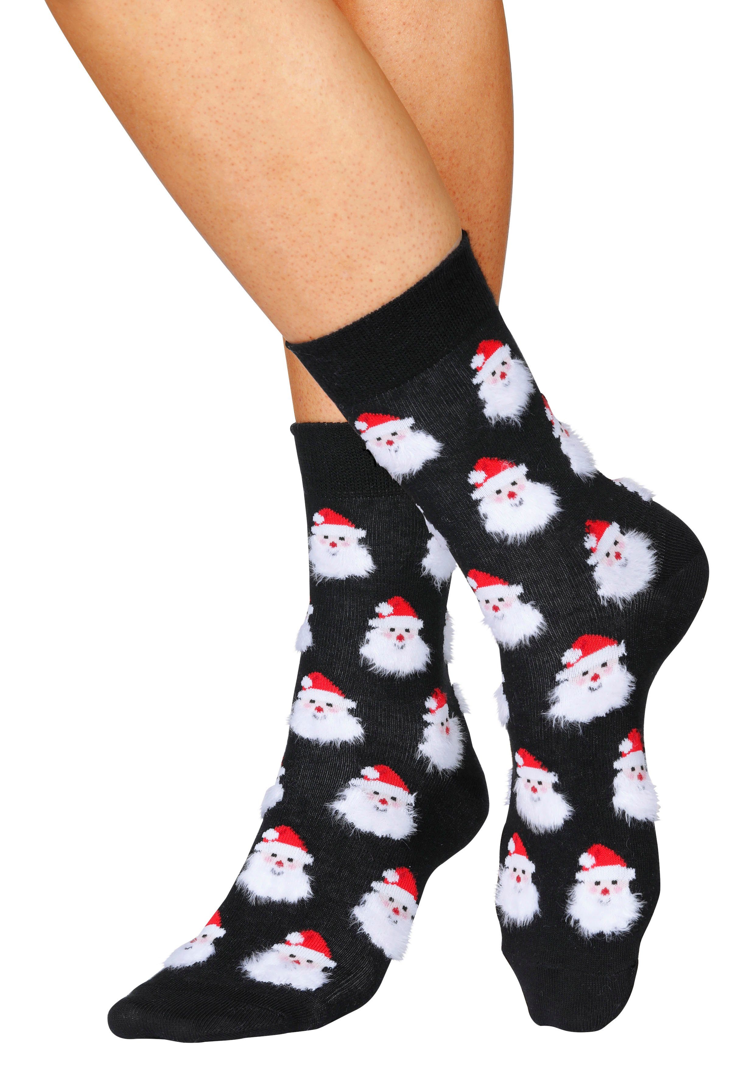 Socken lustigen (3-Paar) H.I.S Weihnachtsmotiven schwarz-rot-gemustert 3x mit