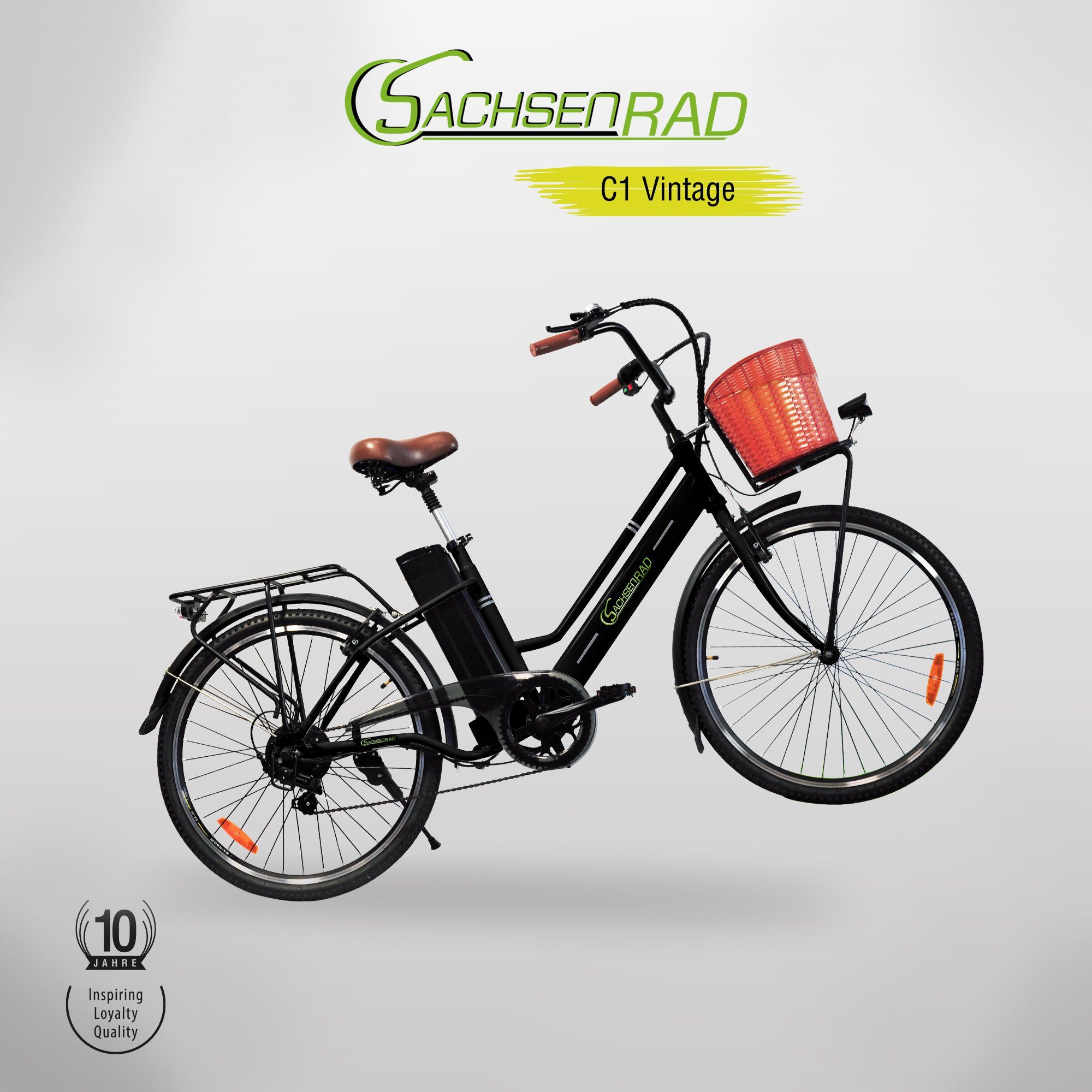 SachsenRAD E-Bike »Vintage E-Citybike C1 inkl. Bastkorb«, Kettenschaltung,  Heckmotor 250,00 W, Bast Fahrradkorb online kaufen | OTTO